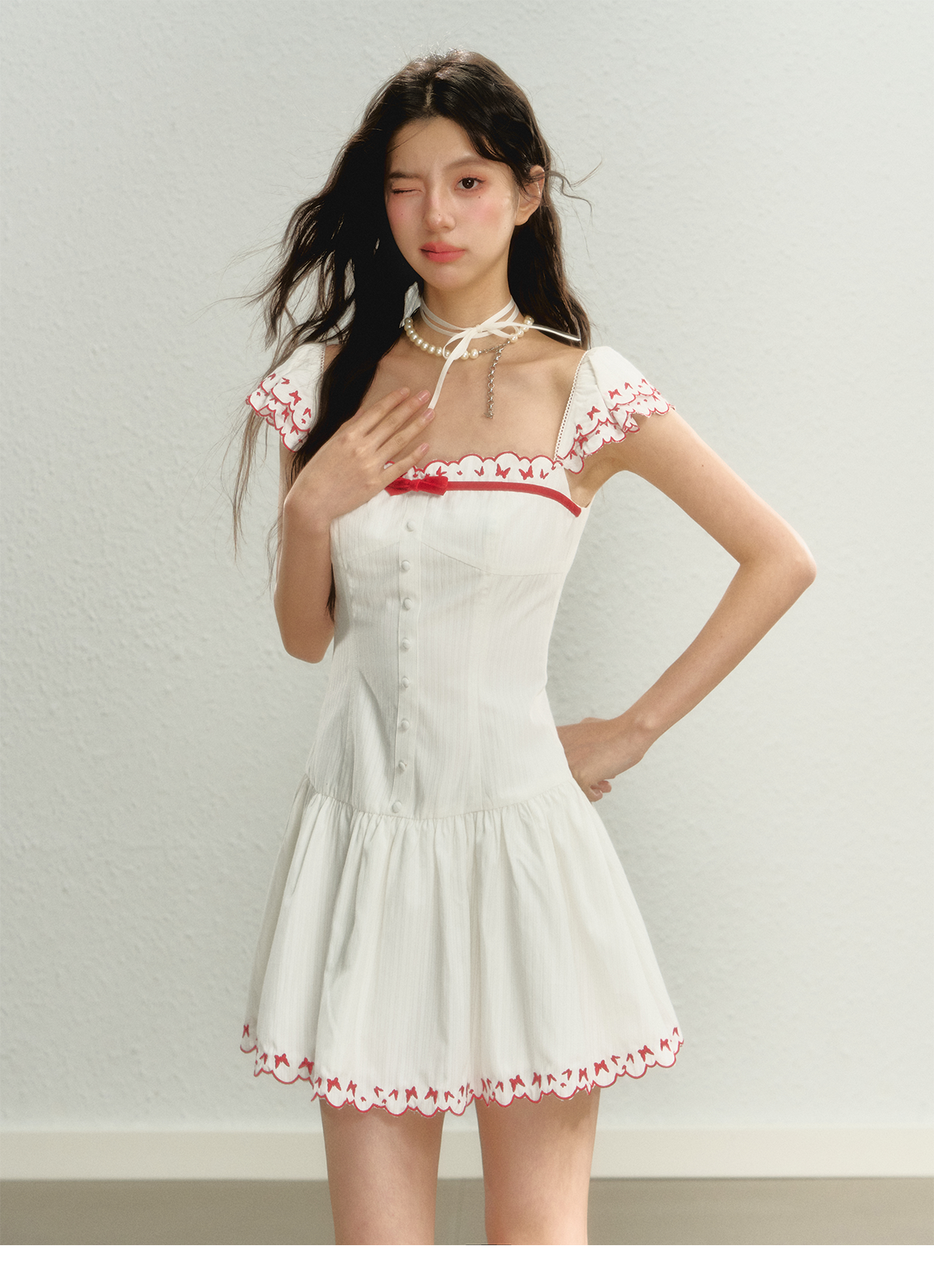 Butterfly Embroidered Spaghetti Strap Dress
