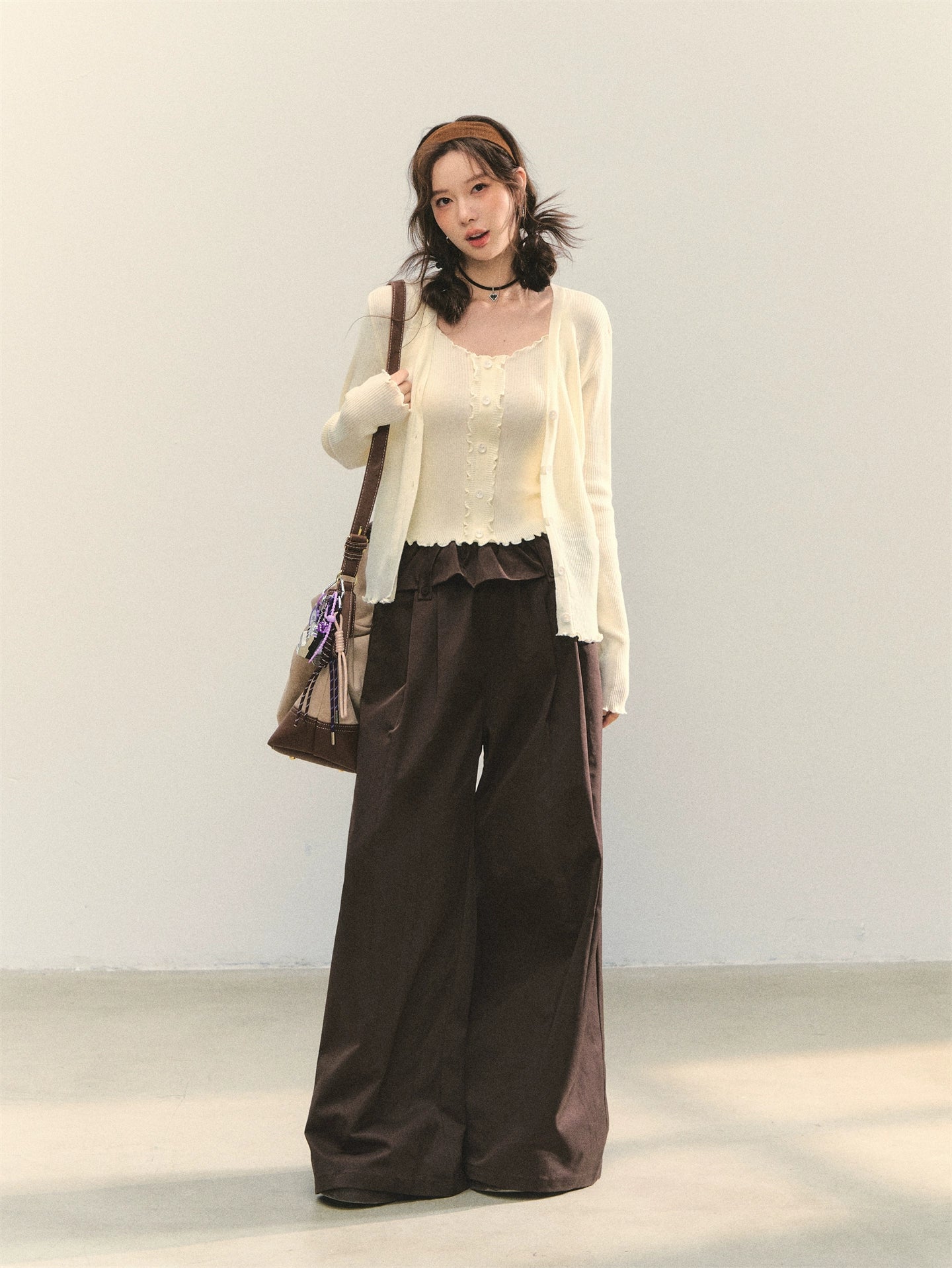 Lettuce-Edge Cardigan & Camisole Set