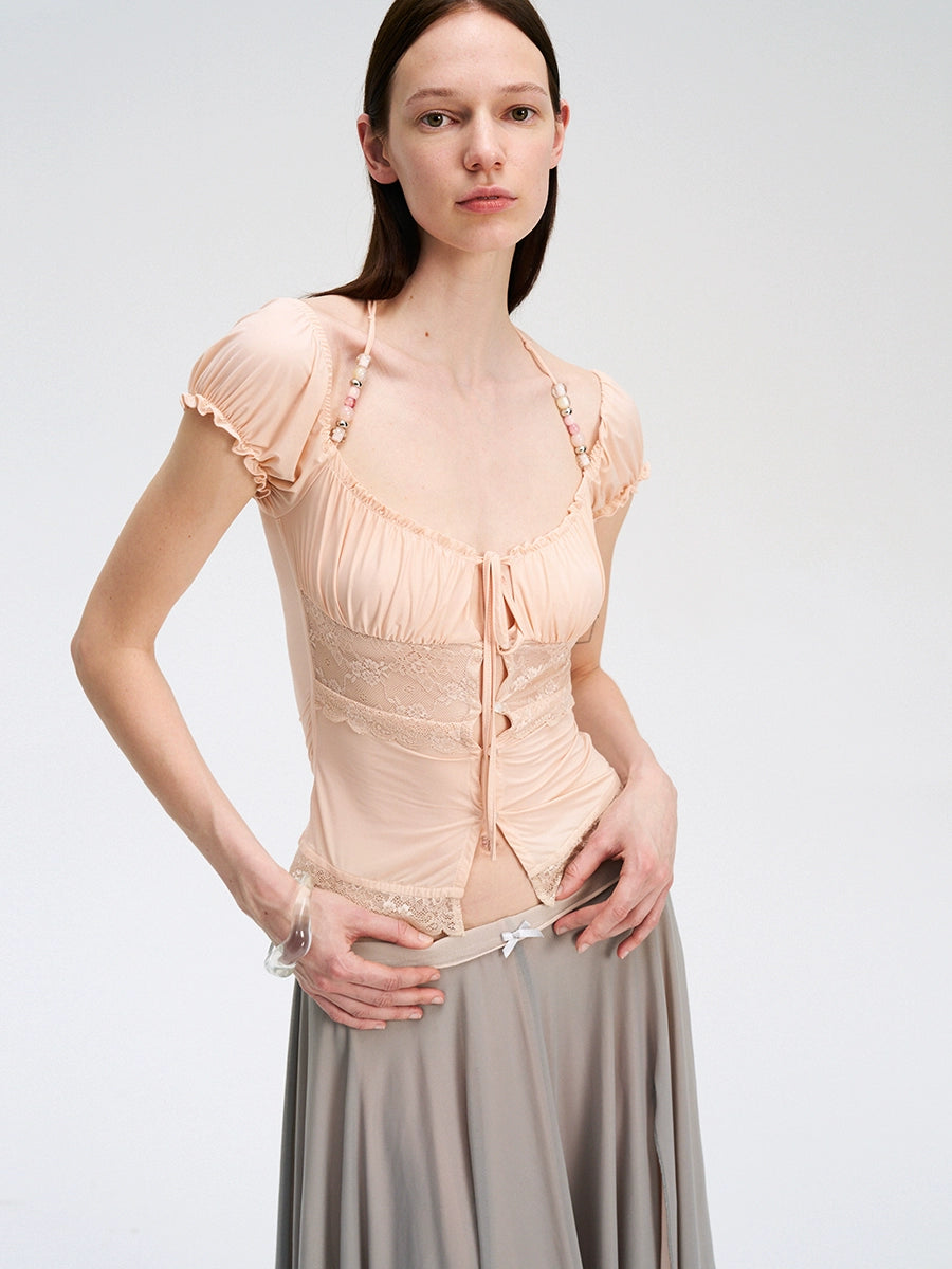 Light Lace Panel Beaded Cardigan