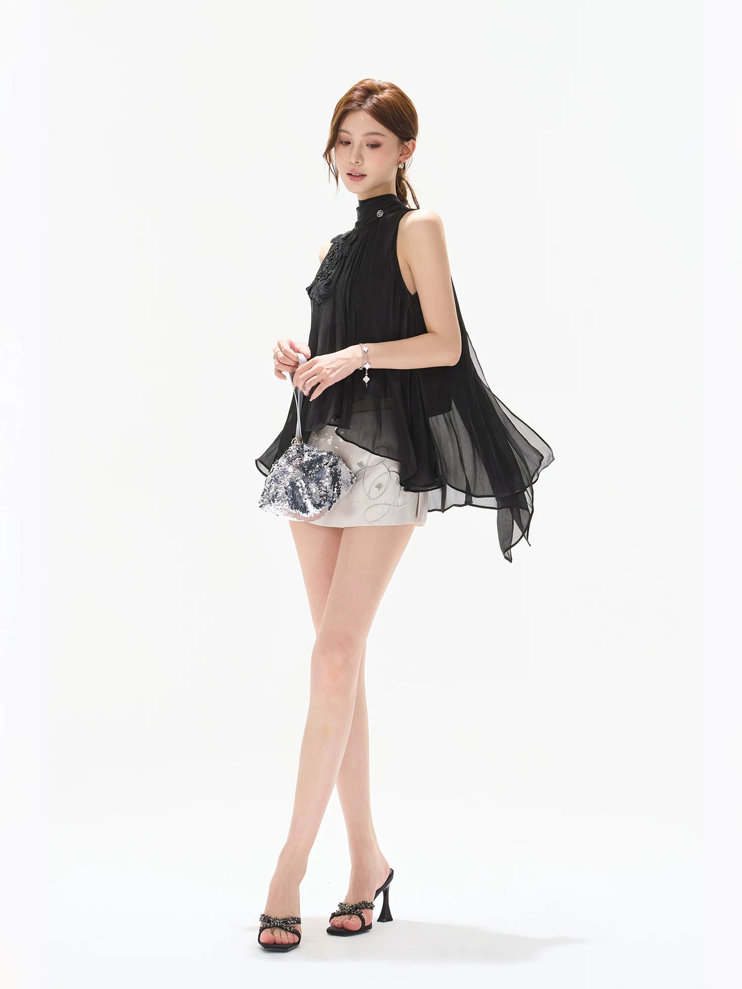 Beaded Satin Halter Top