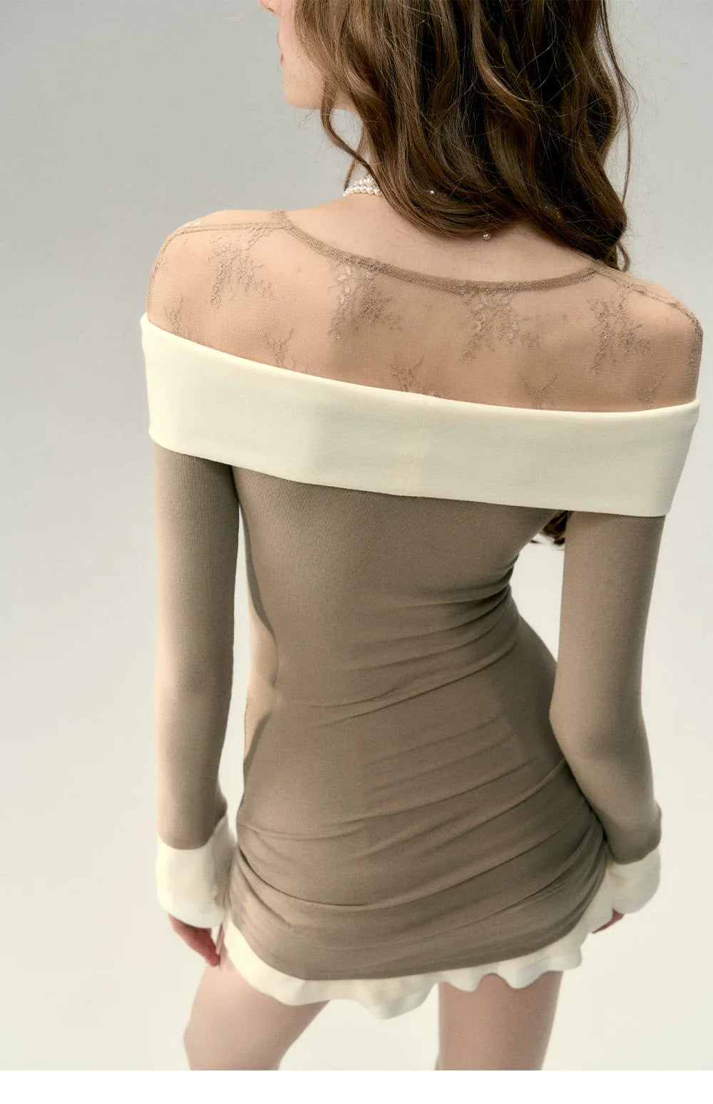 Khaki Lace 2-in-1 Slim Mini Dress