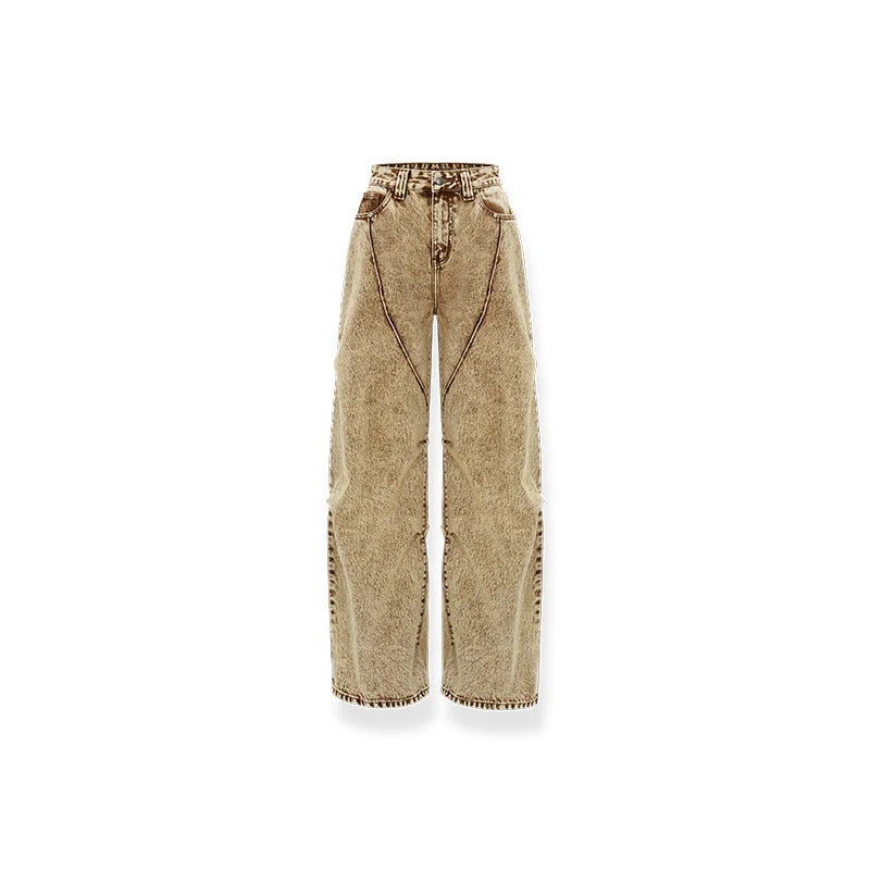 Brown Retro Loose-fit Wide-leg Jeans