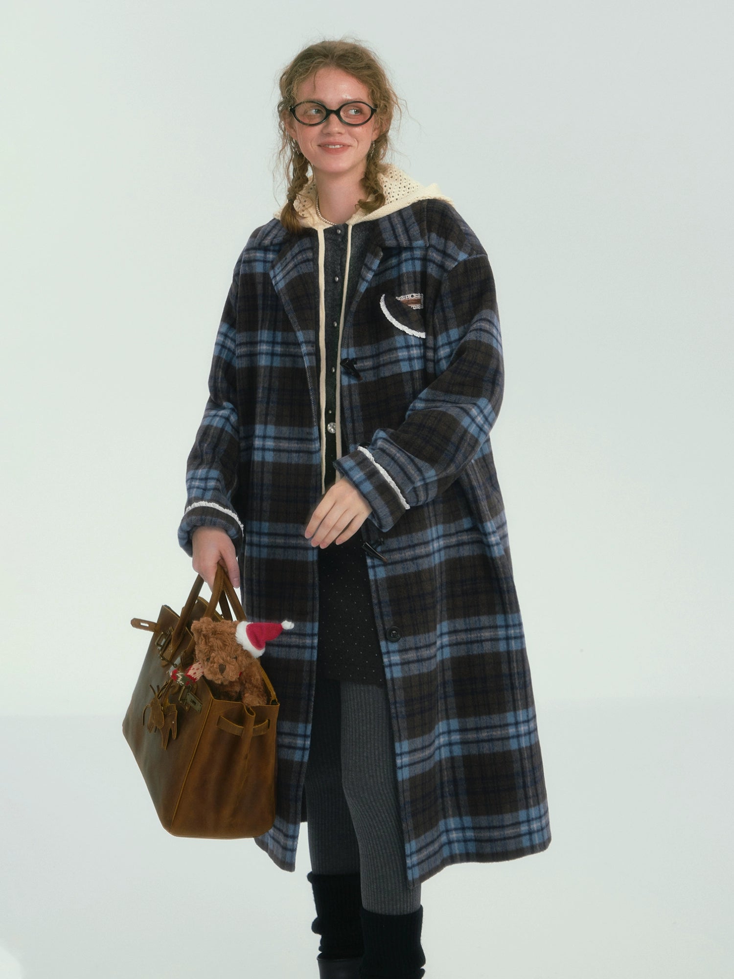 Colorblock Plaid Long Coat
