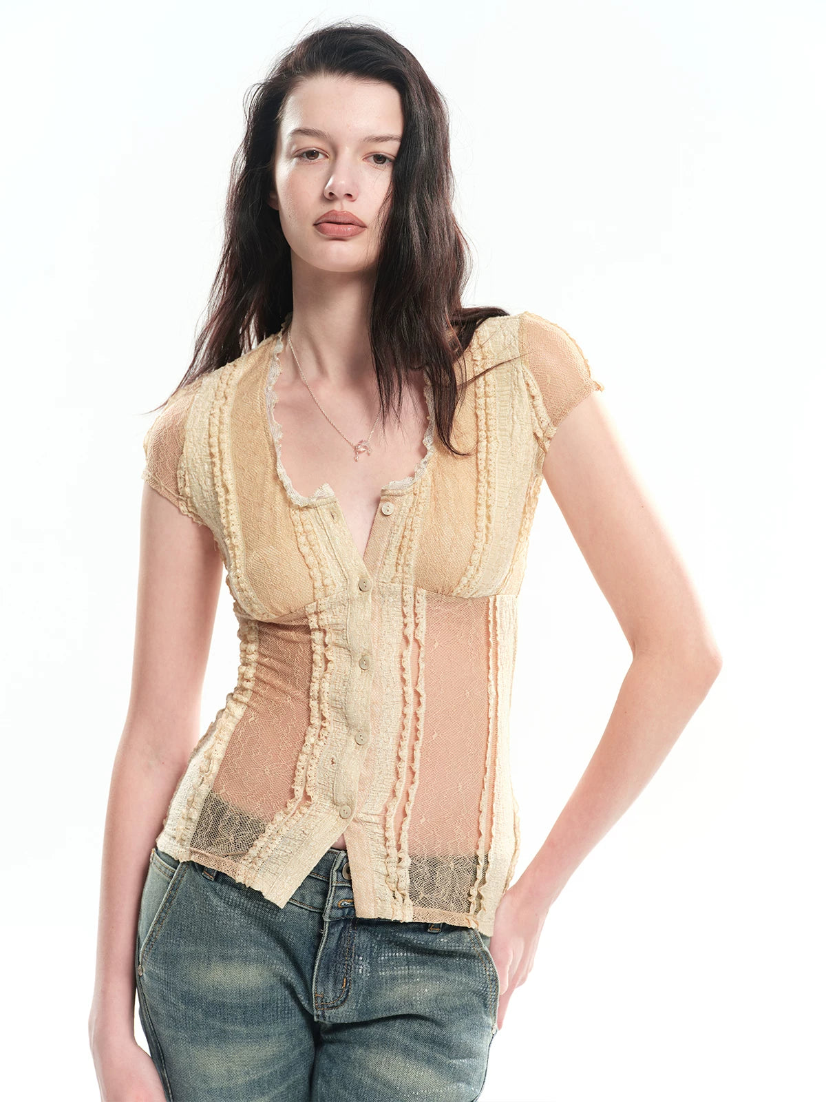 U-Neck Lace Trim Top