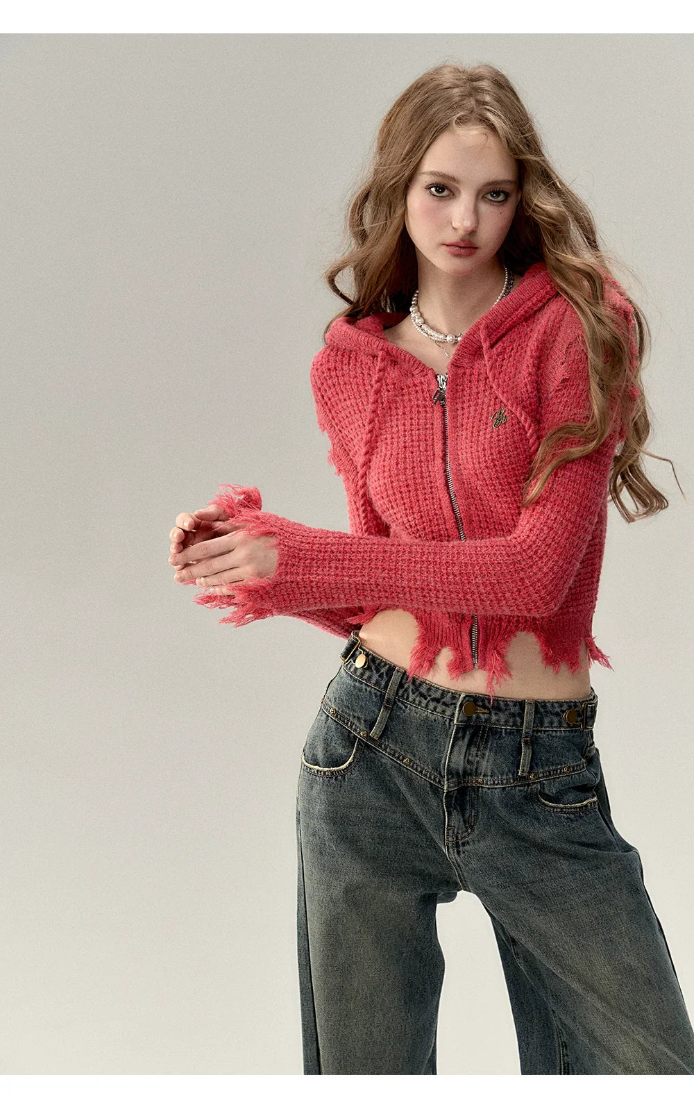 Fringe Waffle-Knit Cardigan