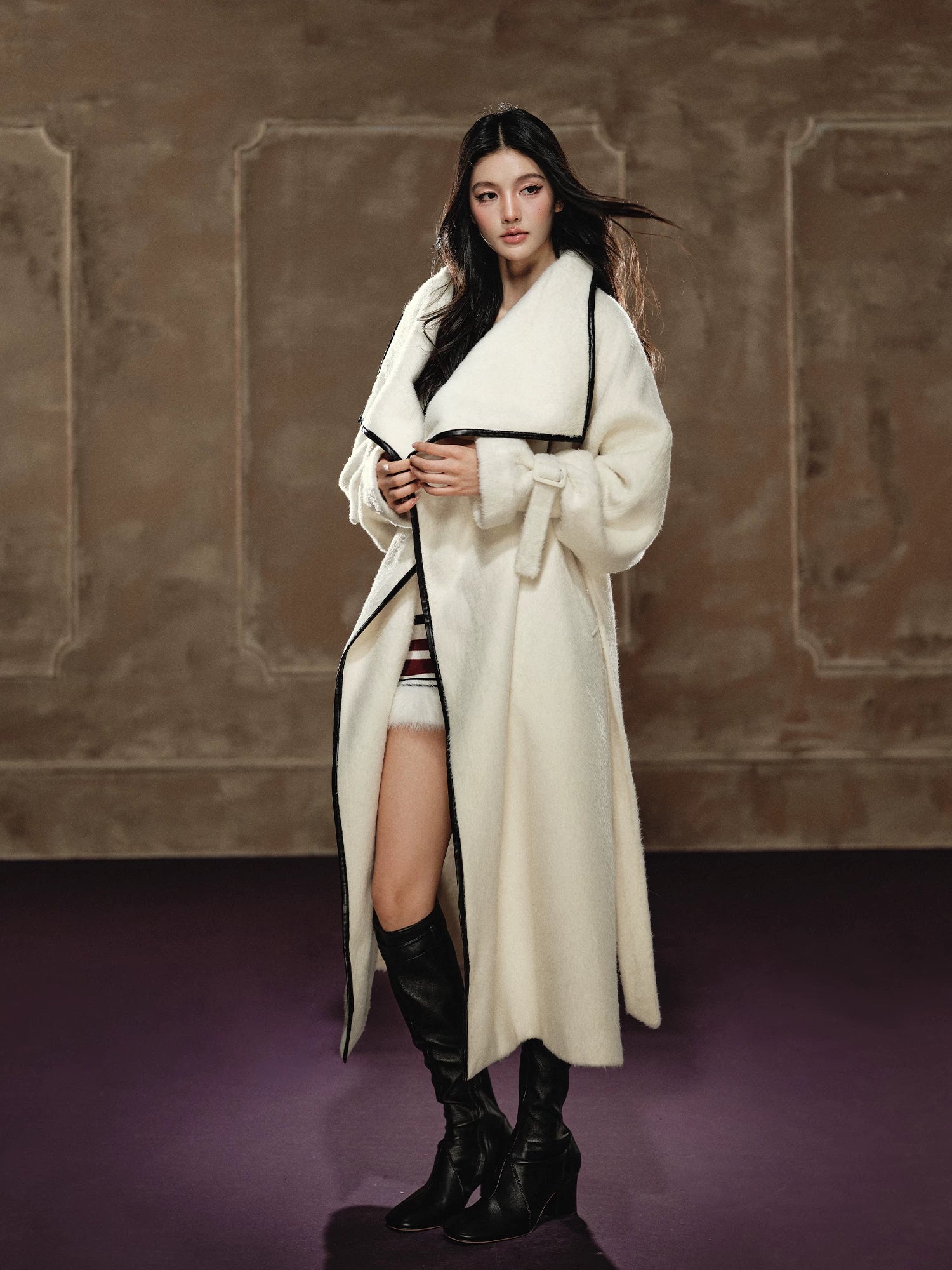 Wool-Blend Long Coat & Dress Set