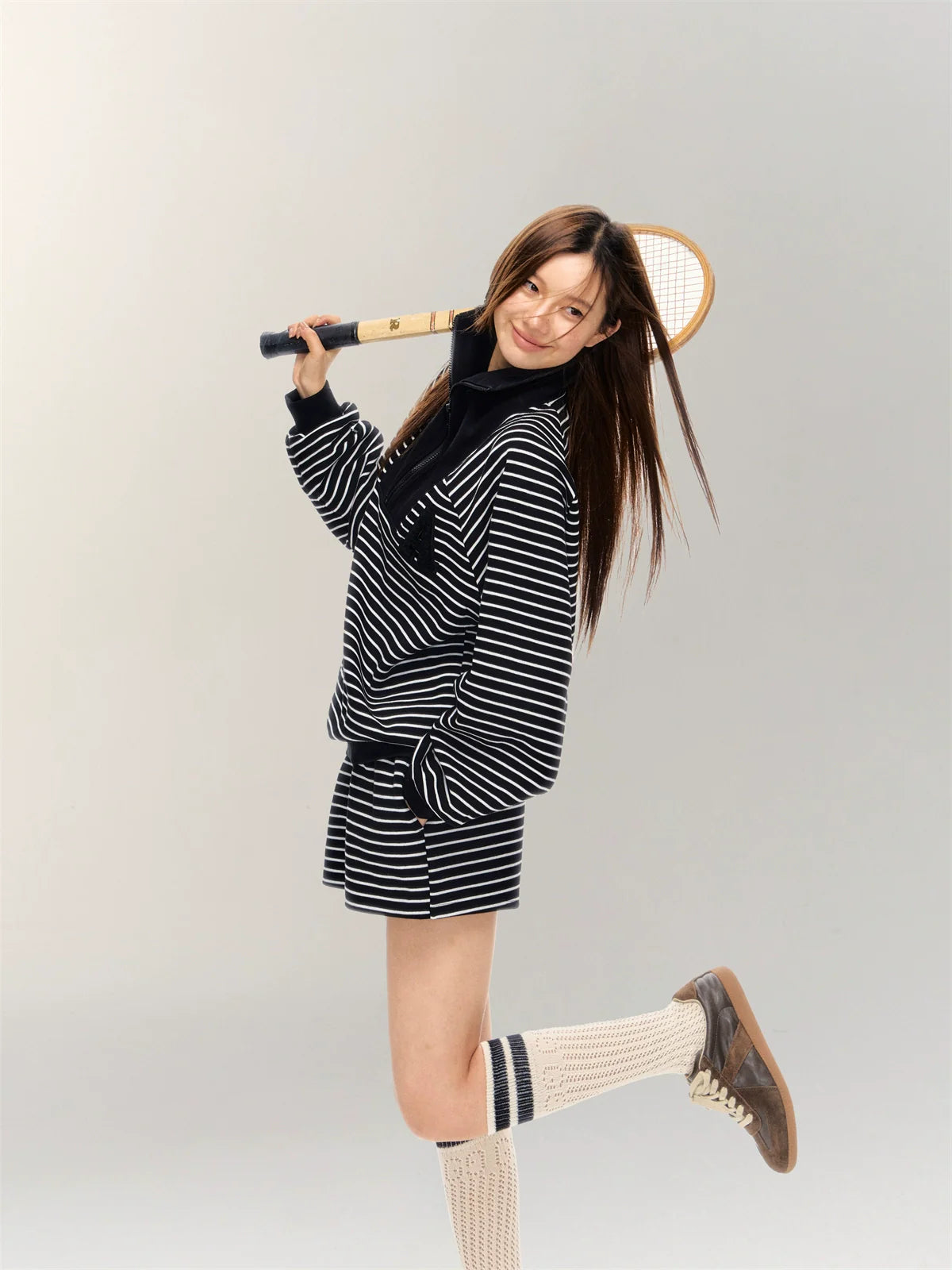 Striped Embroidered Sweatshirt & Shorts Set