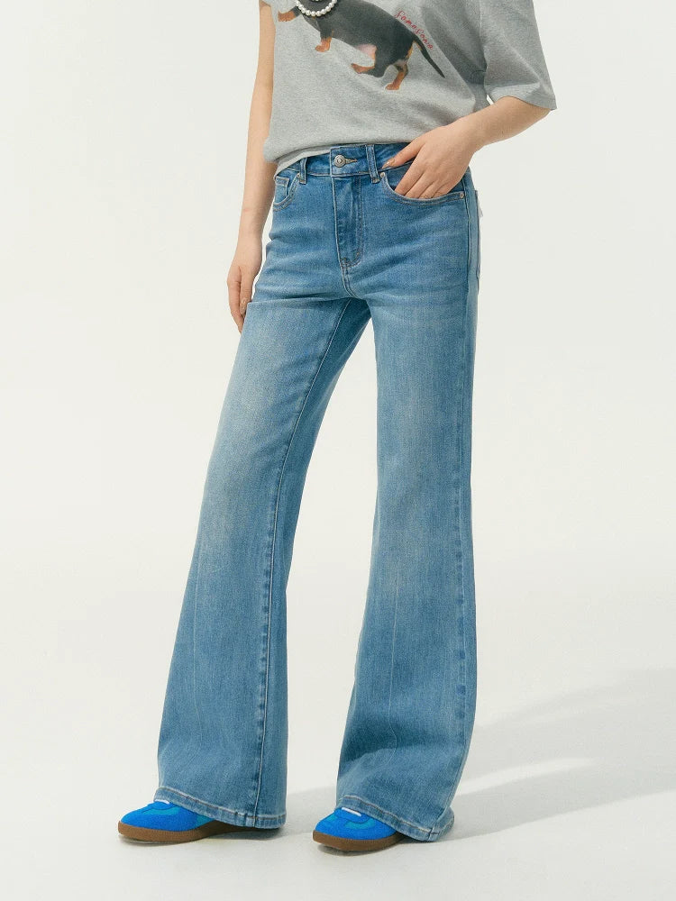 Light Blue Lace-Edge Patchwork Washed Denim Pants