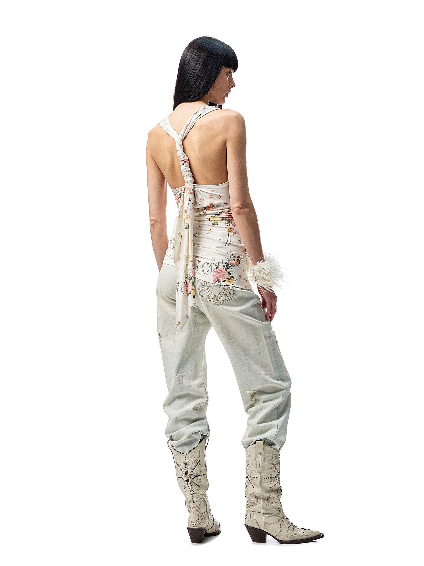 Light Blue Mud - Dyed Floral Embroidered Jeans