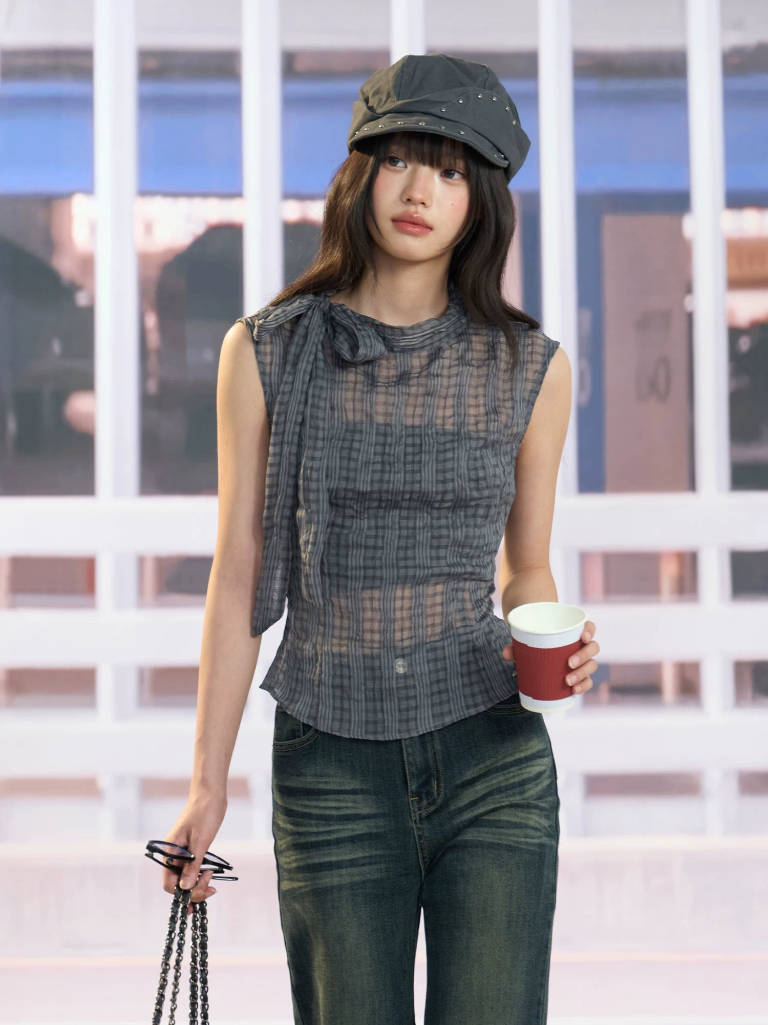Gray Plaid Cami Set