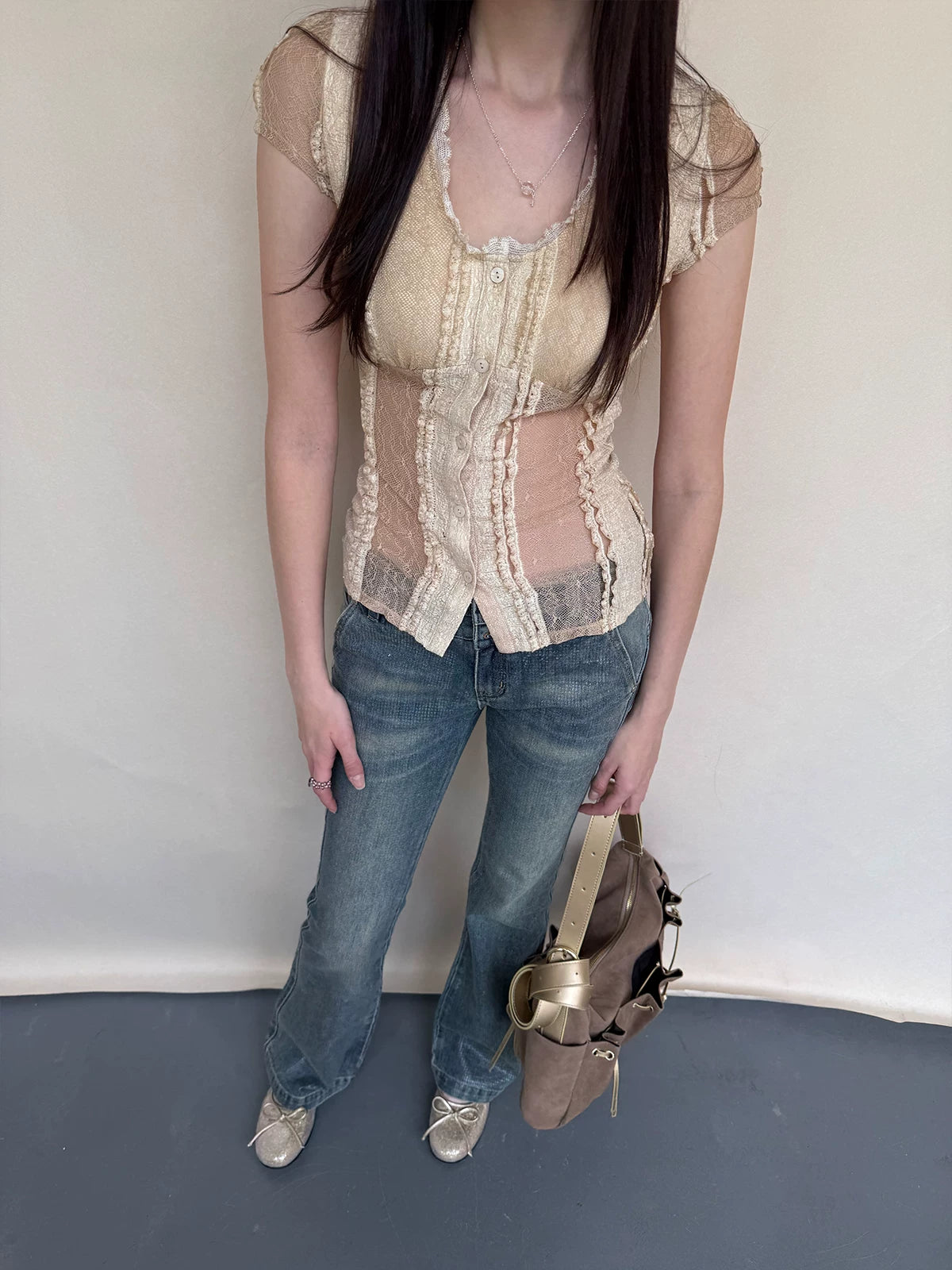 U-Neck Lace Trim Top