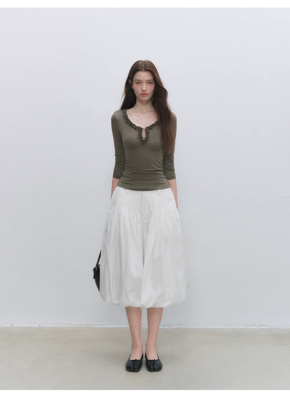 Lyocell Ruffle V-Neck Top