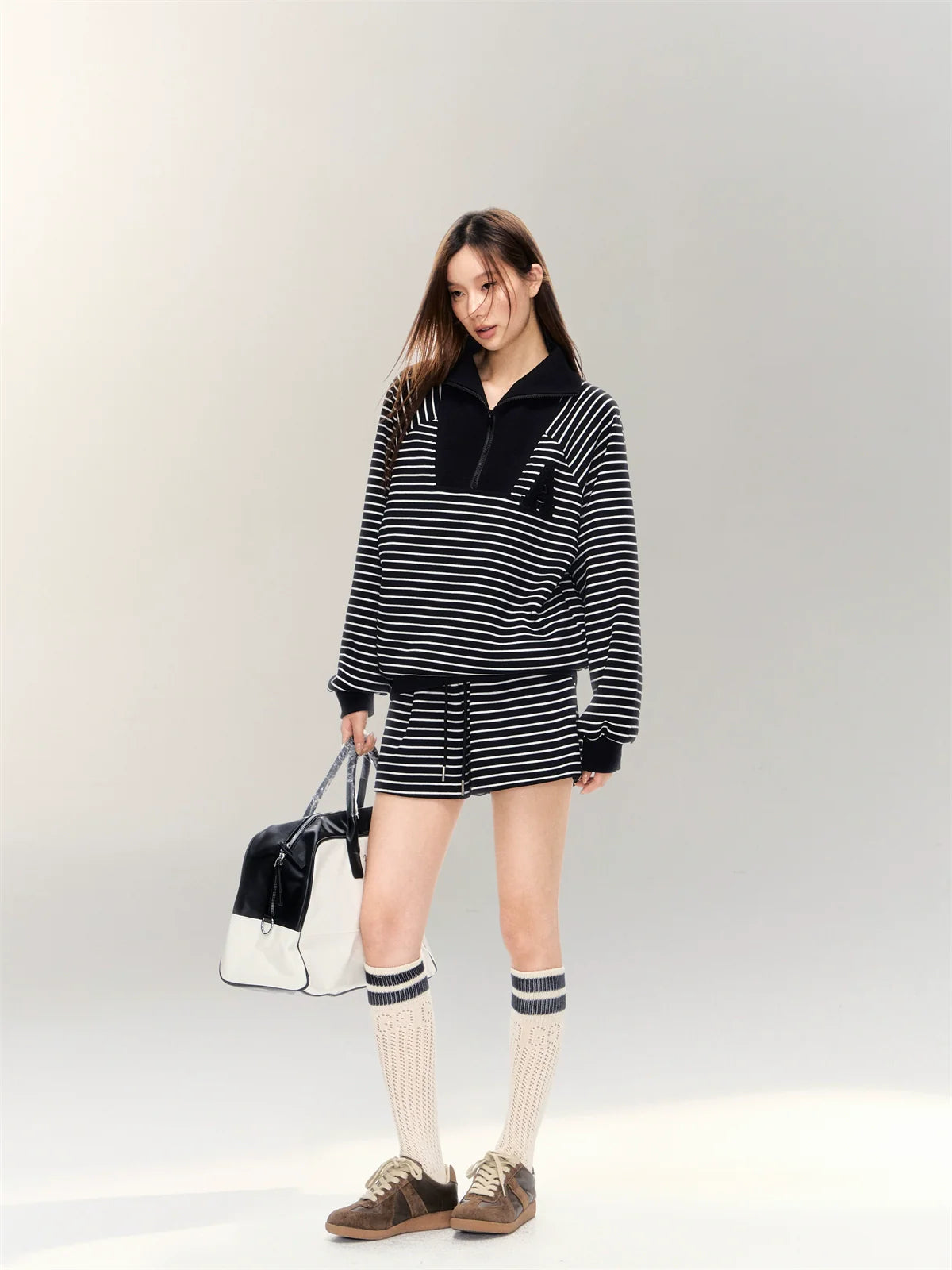 Striped Embroidered Sweatshirt & Shorts Set