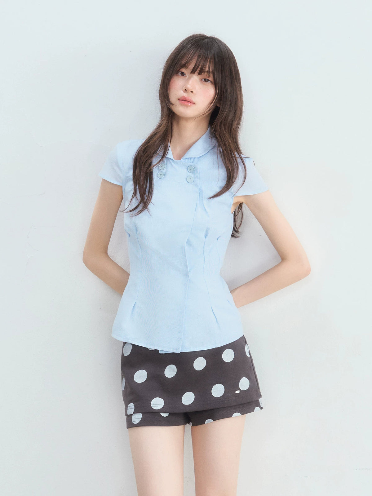 Light Blue Preppy Double-Breasted Shirt