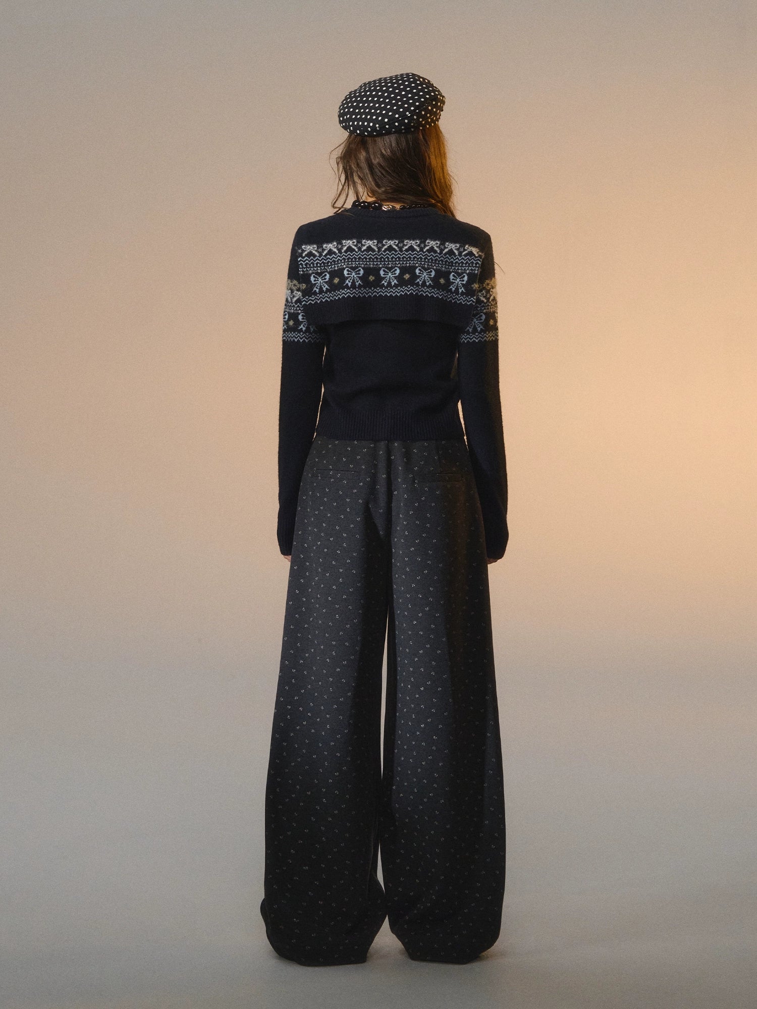 Printed Bow Wool-Blend Tailored Pants