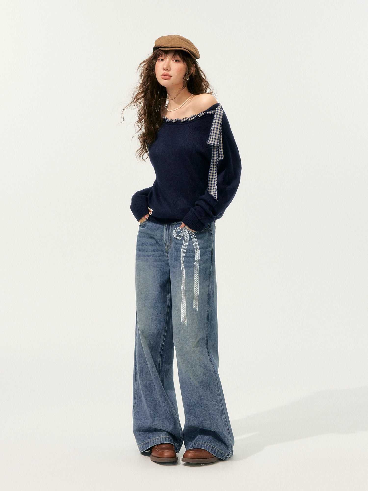 Lace Printed Wide-Leg Jeans