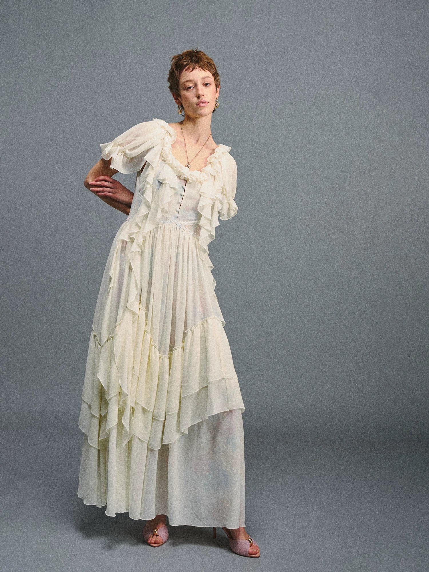 Vintage Ruffle Chiffon Dress