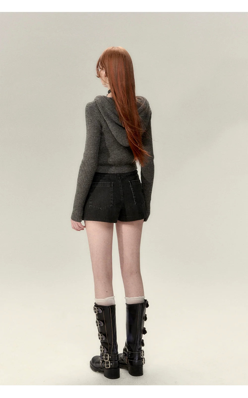 Coffee & Gray Patchwork Drawstring Cardigan