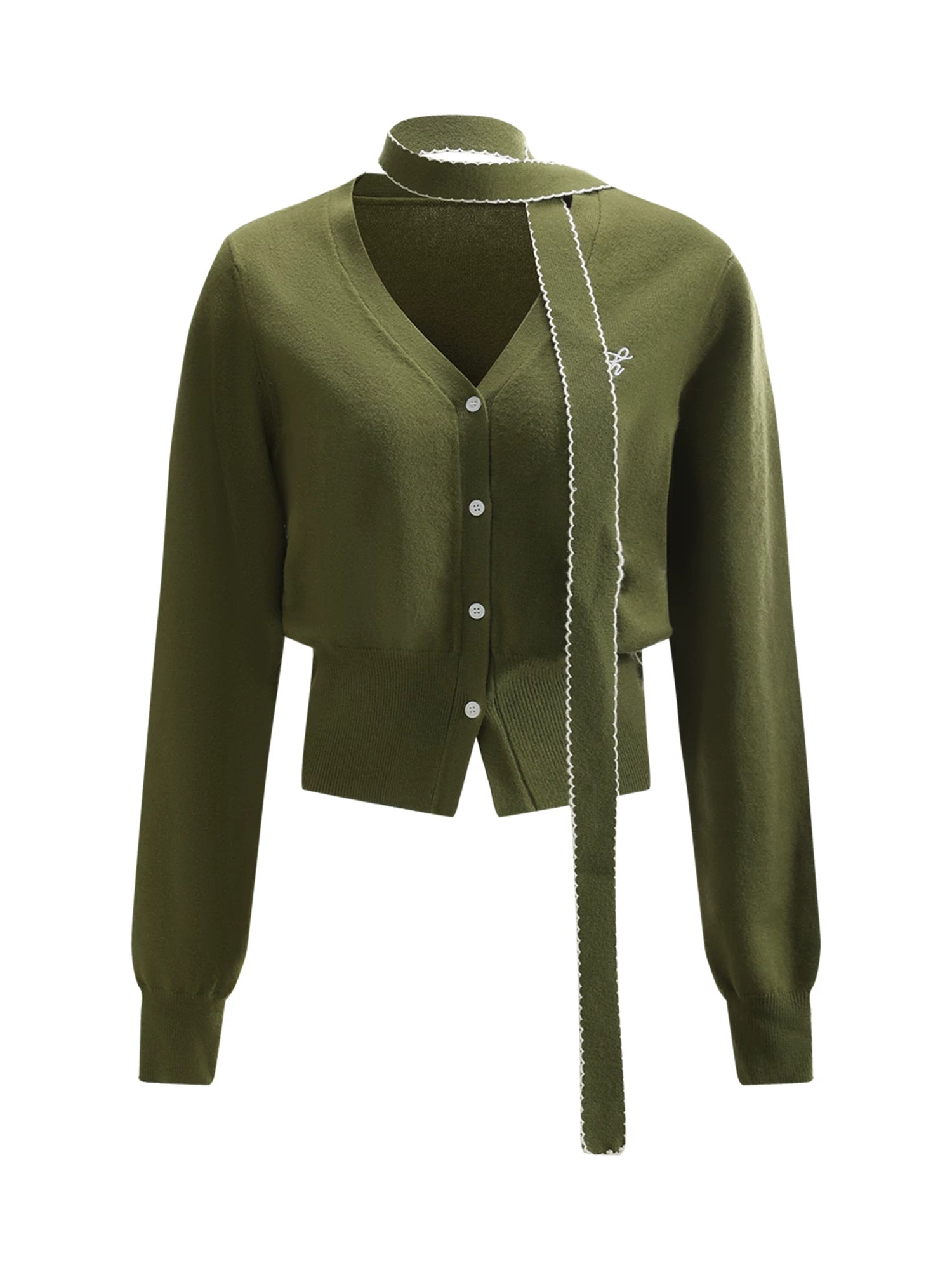 Vintage Green V-Neck Knit Cardigan