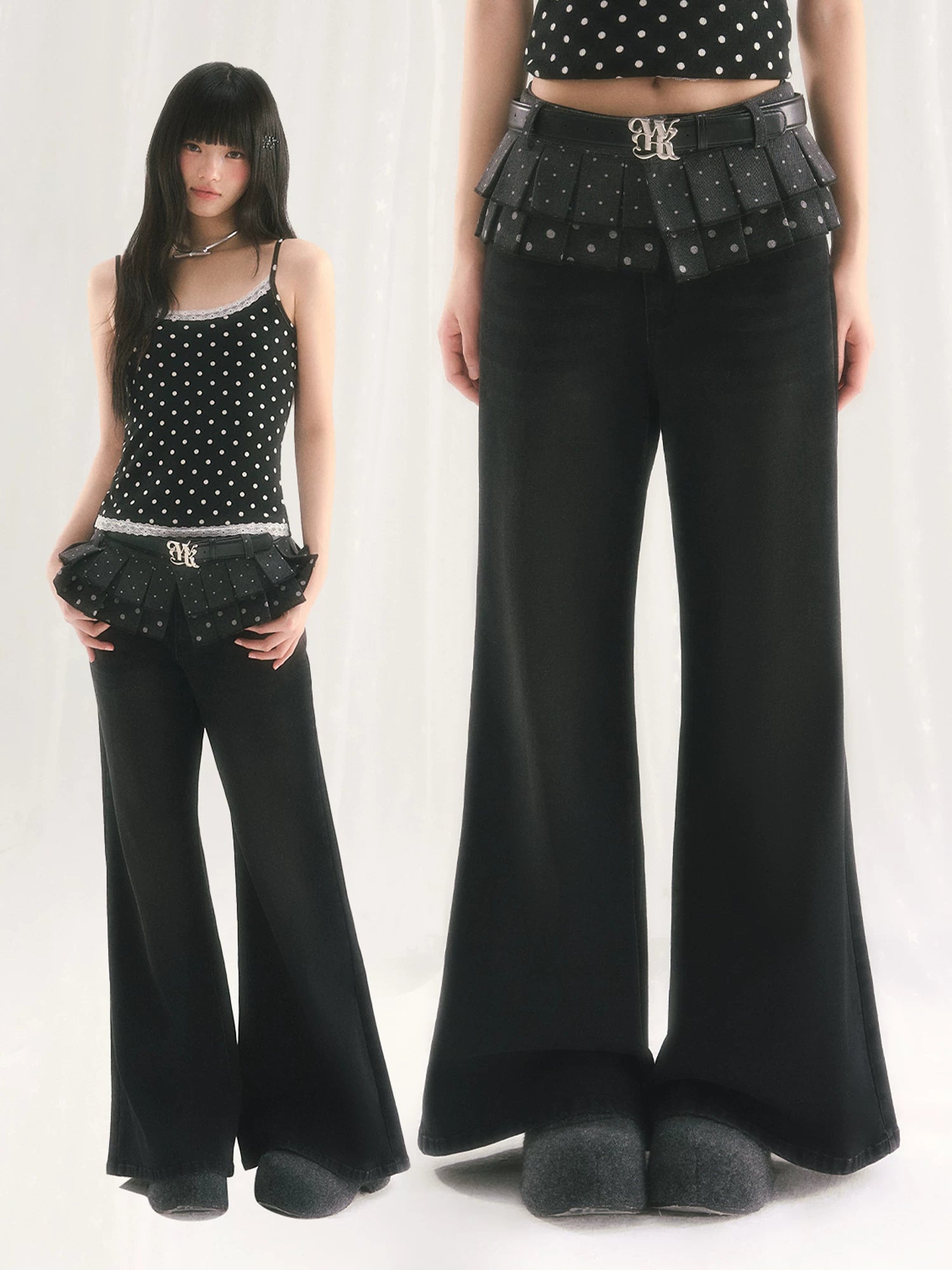Black Detachable Flare Jeans