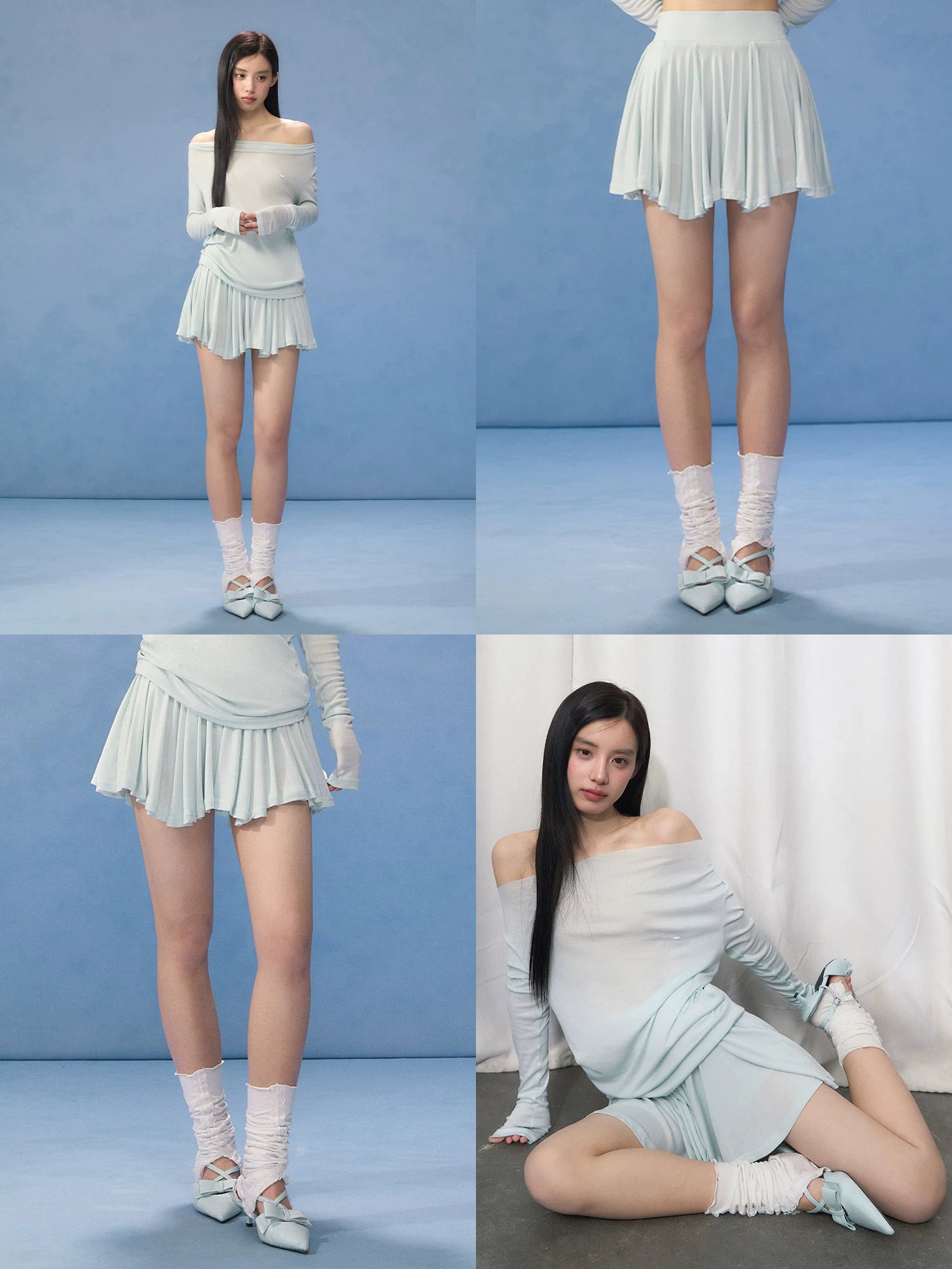Blue Pleated Mini Skirt