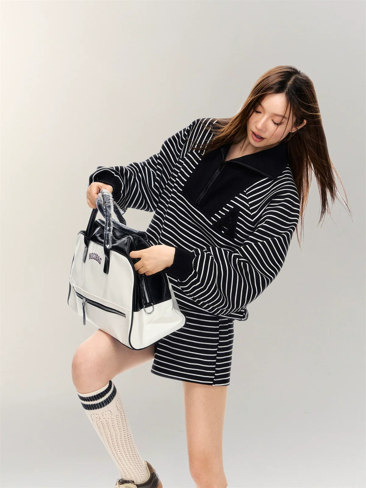 Striped Embroidered Sweatshirt & Shorts Set