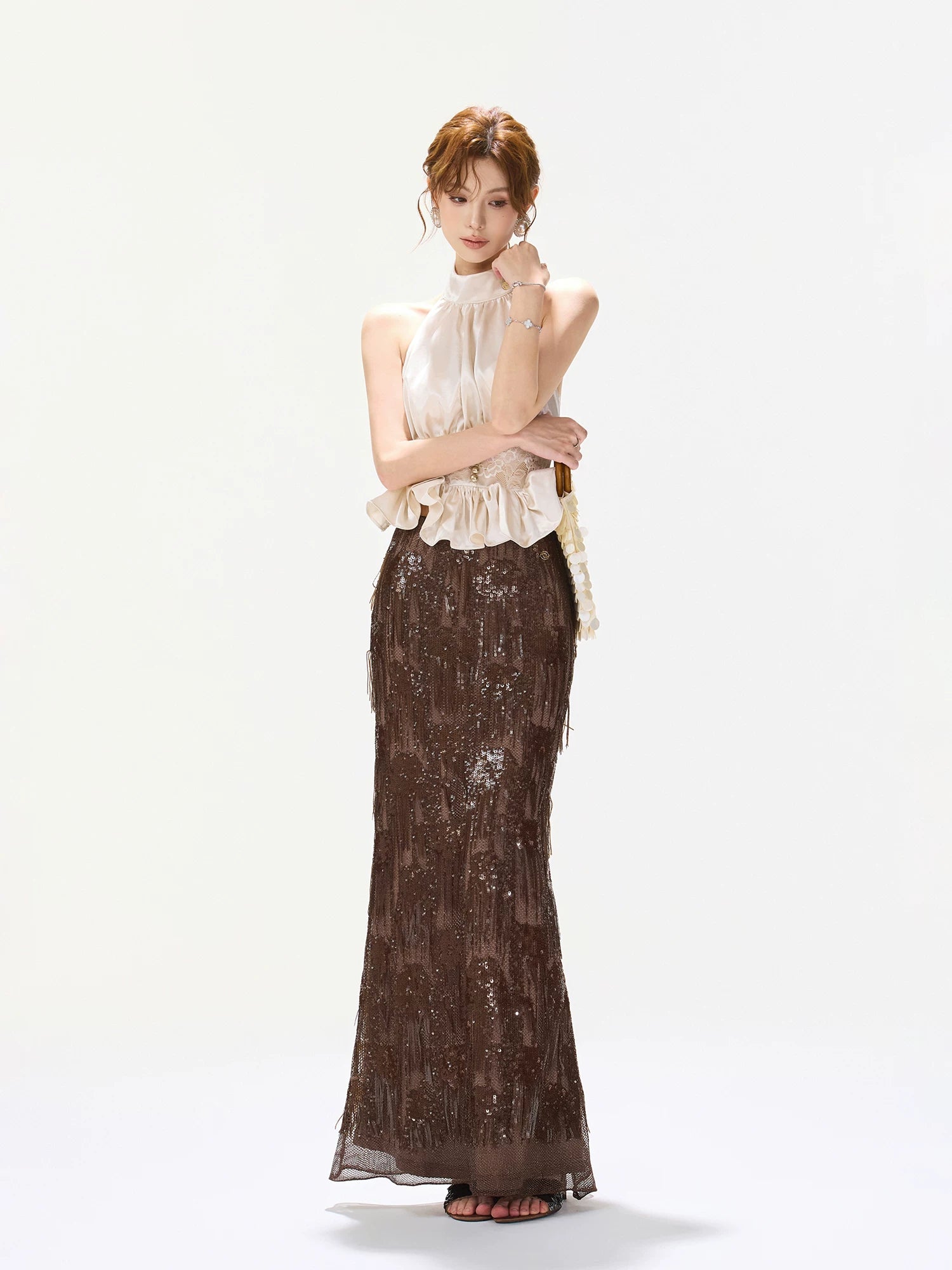 Brown Tassel Sequin Mermaid Skirt