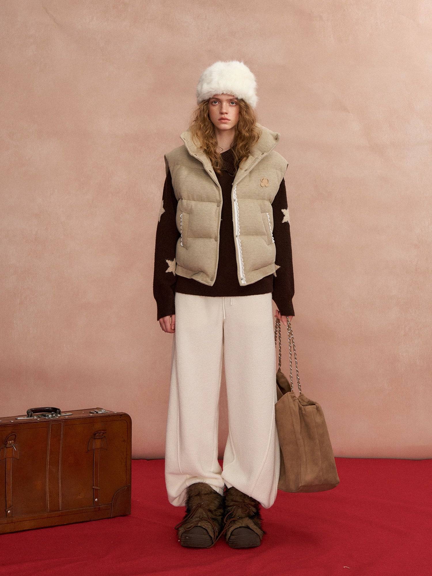 Lace Stand Collar Puffer Vest
