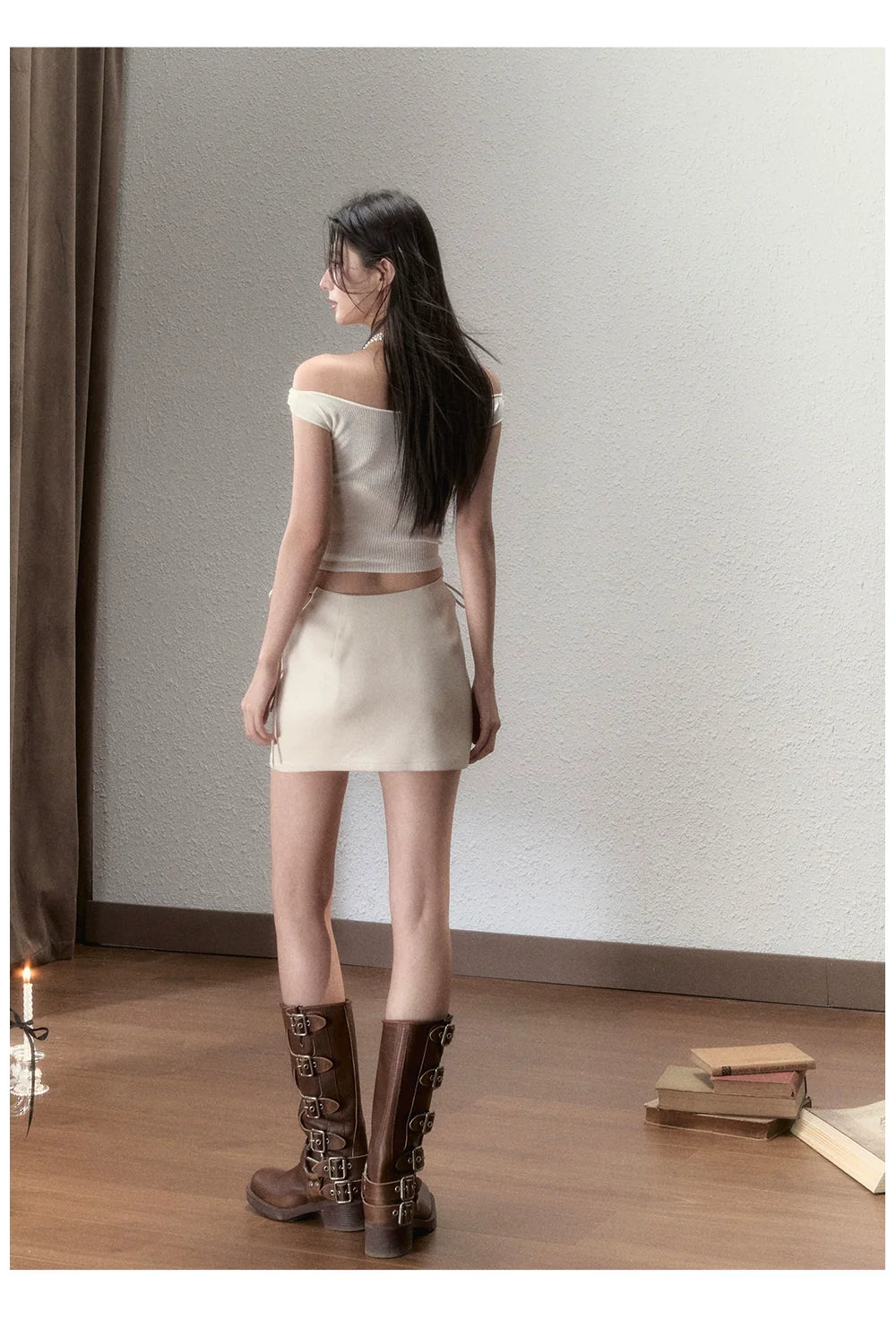 Waistline Ruched Off‑shoulder Knit Top