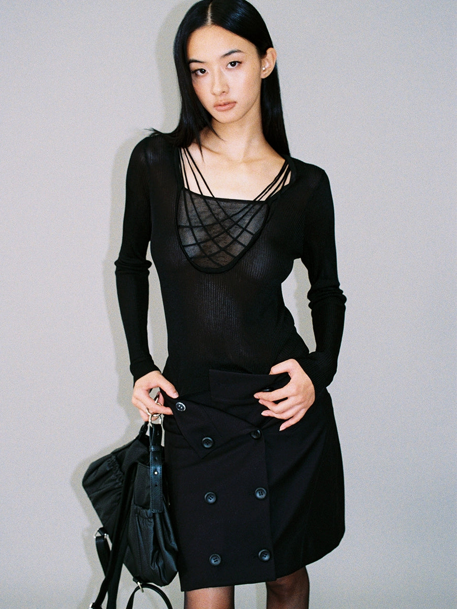 Two-Tone Viscose Hand-Threaded Mock-Layer Sweater