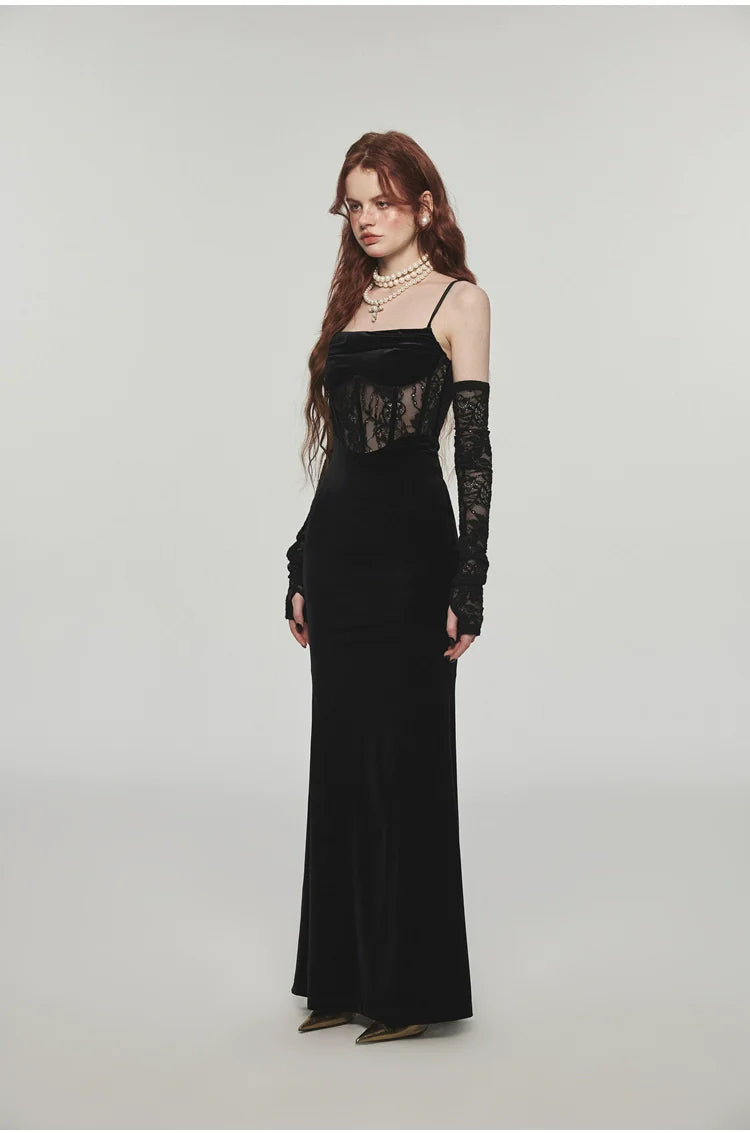 Mermaid Strap Long Velvet Bodycon Dress
