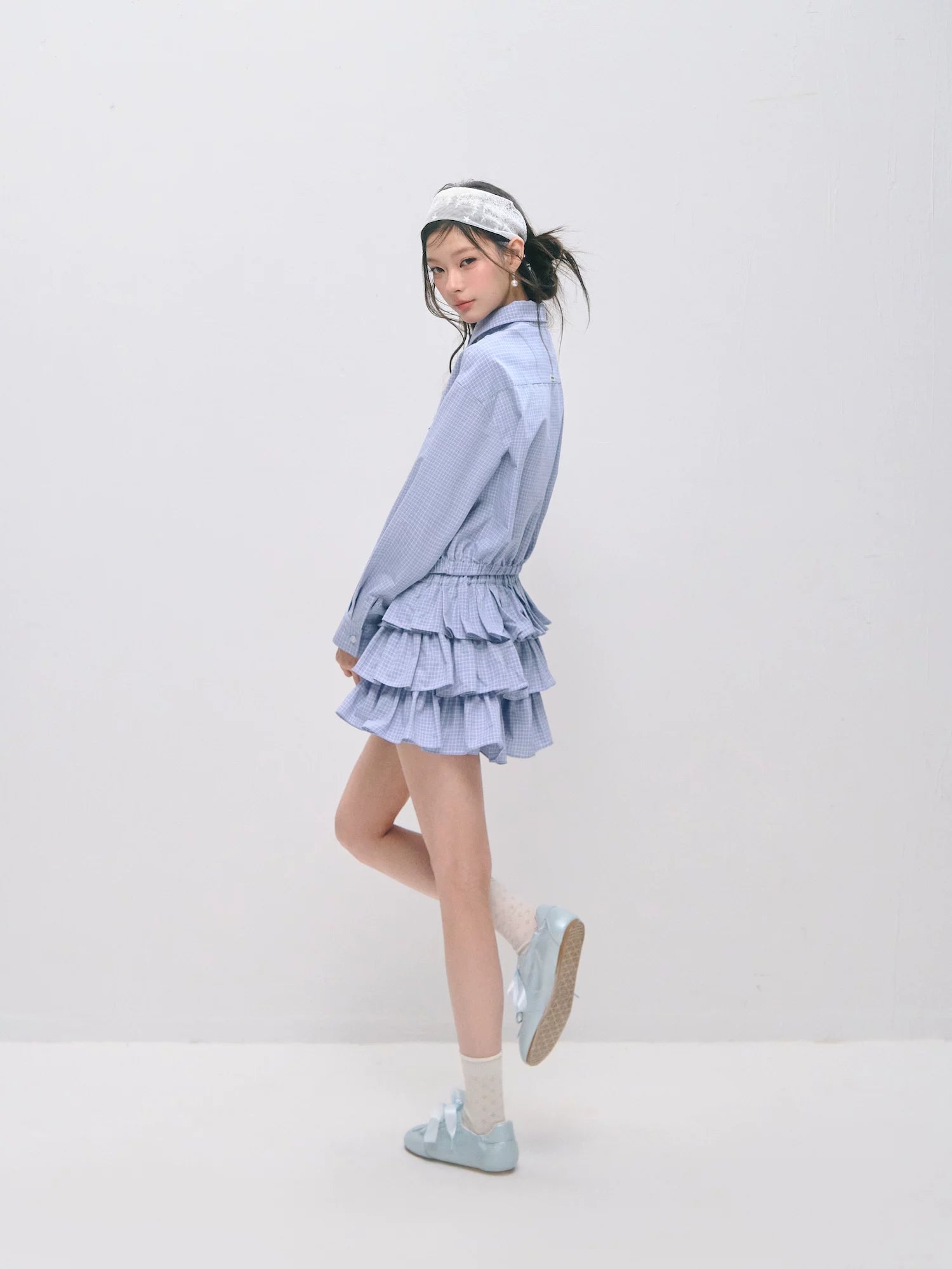 Plaid Ruffle Shirt & Skirt Set