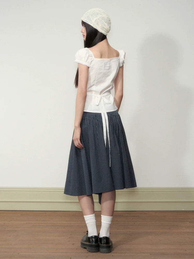 Checkered Bow A-line Midi Skirt