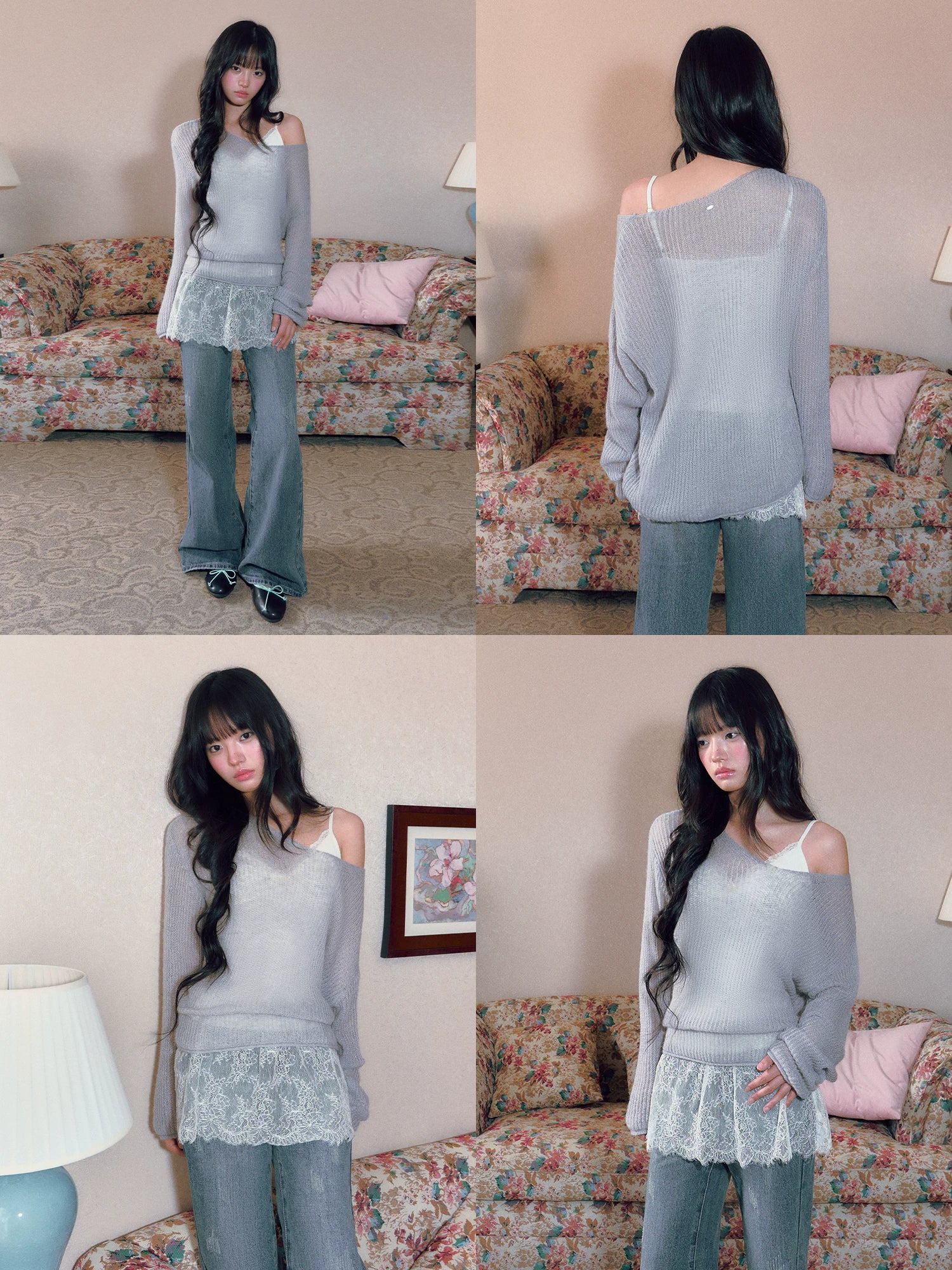 Asymmetric V-Neck Knit Top