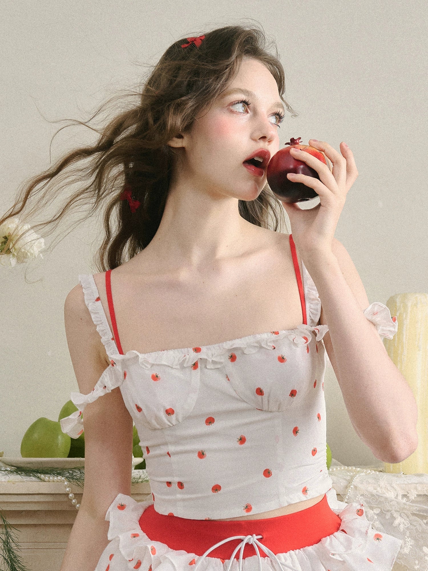 White Tomato Print Cami Top