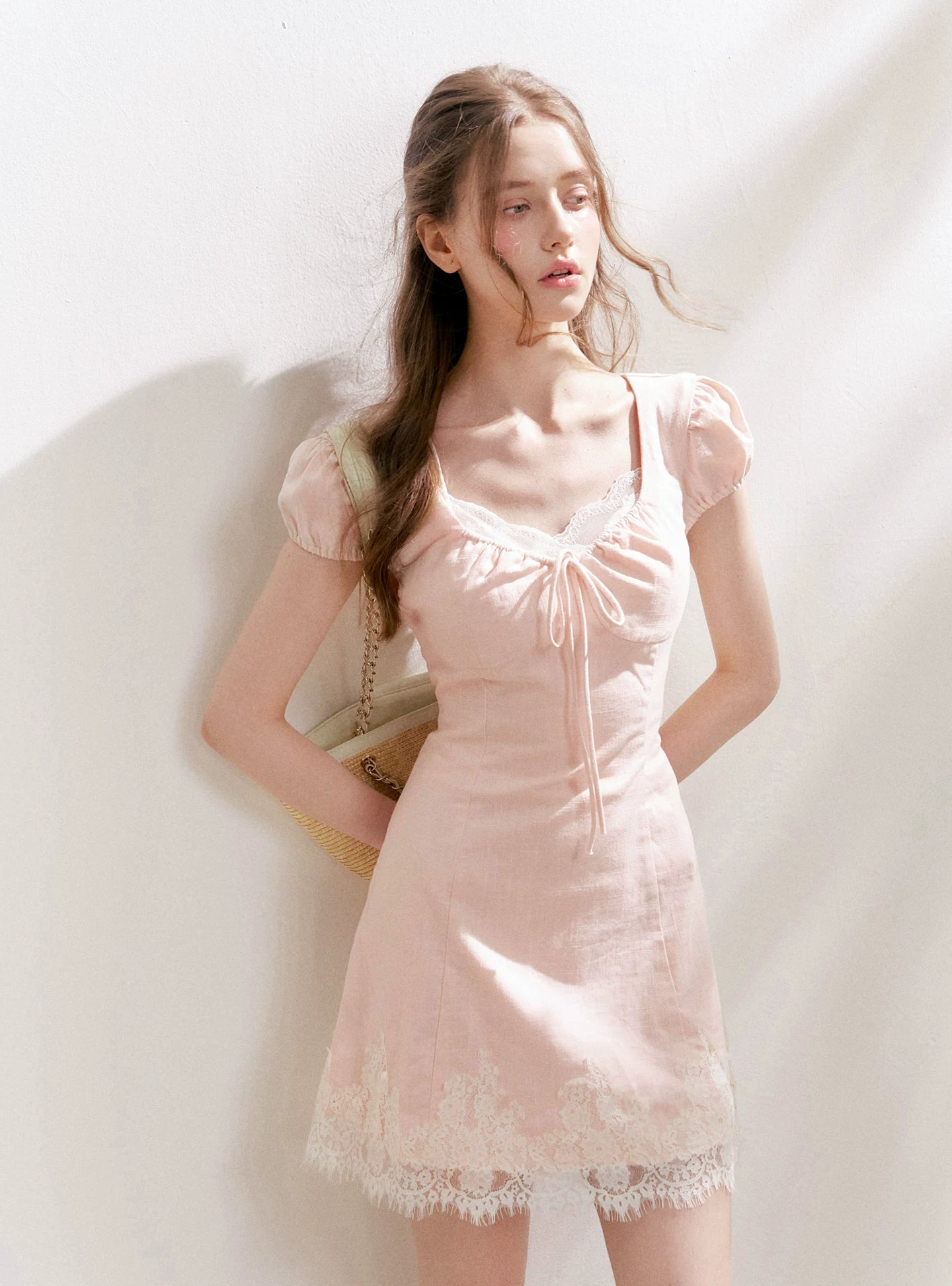 Pink Lace Trim Mini Dress