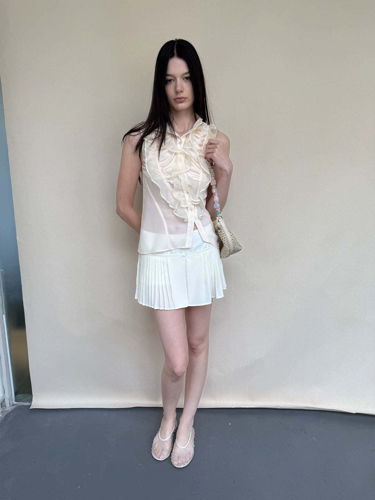Pleated Chiffon Mini Skirt