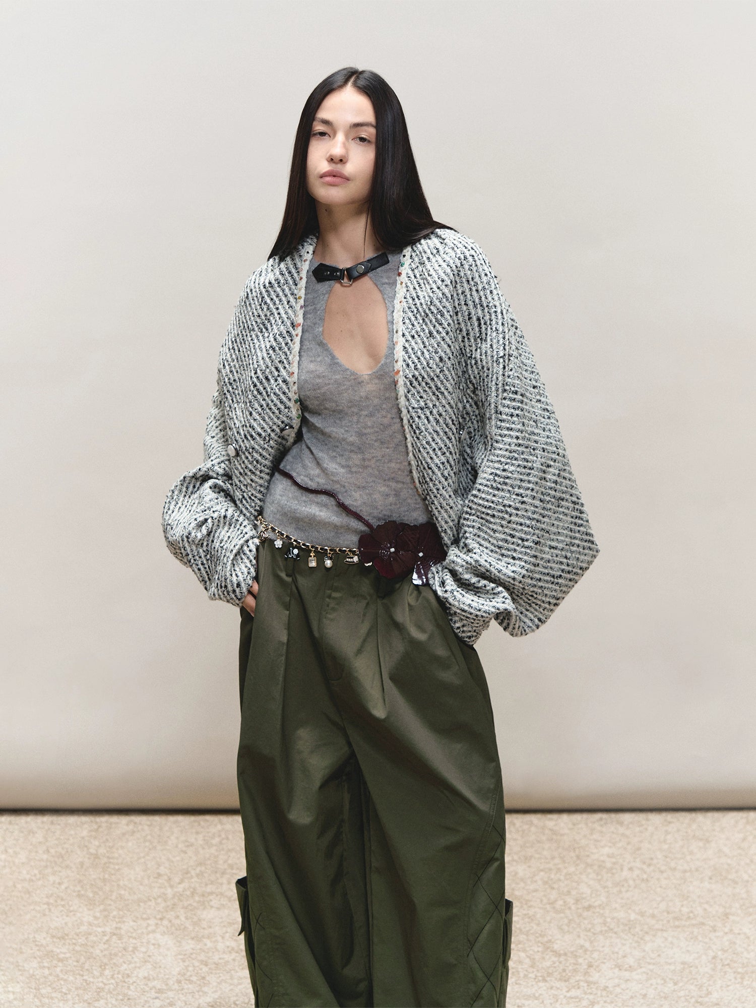 Bouclé Stripe Cape Coat