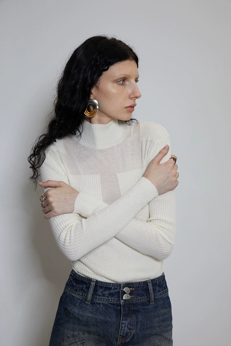Ivory Cross-Lattice Knitted Sweater