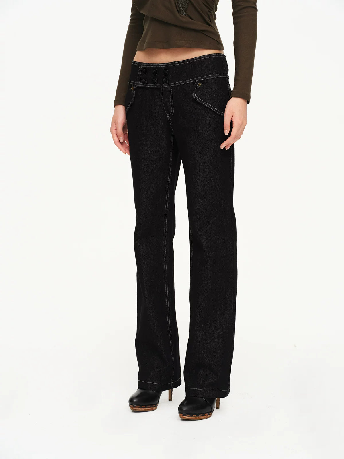 Multi Button Contrast Stitch Jeans