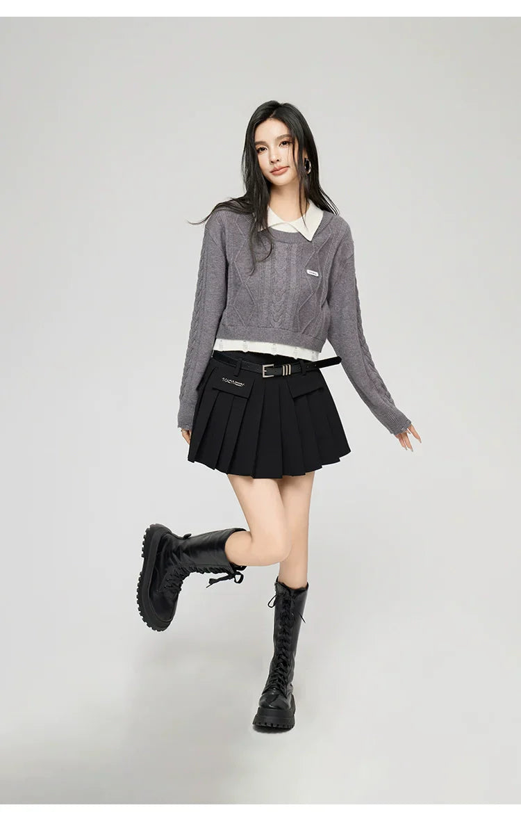 Yellow & Gray 2-in-1 Frayed-edge Sweater