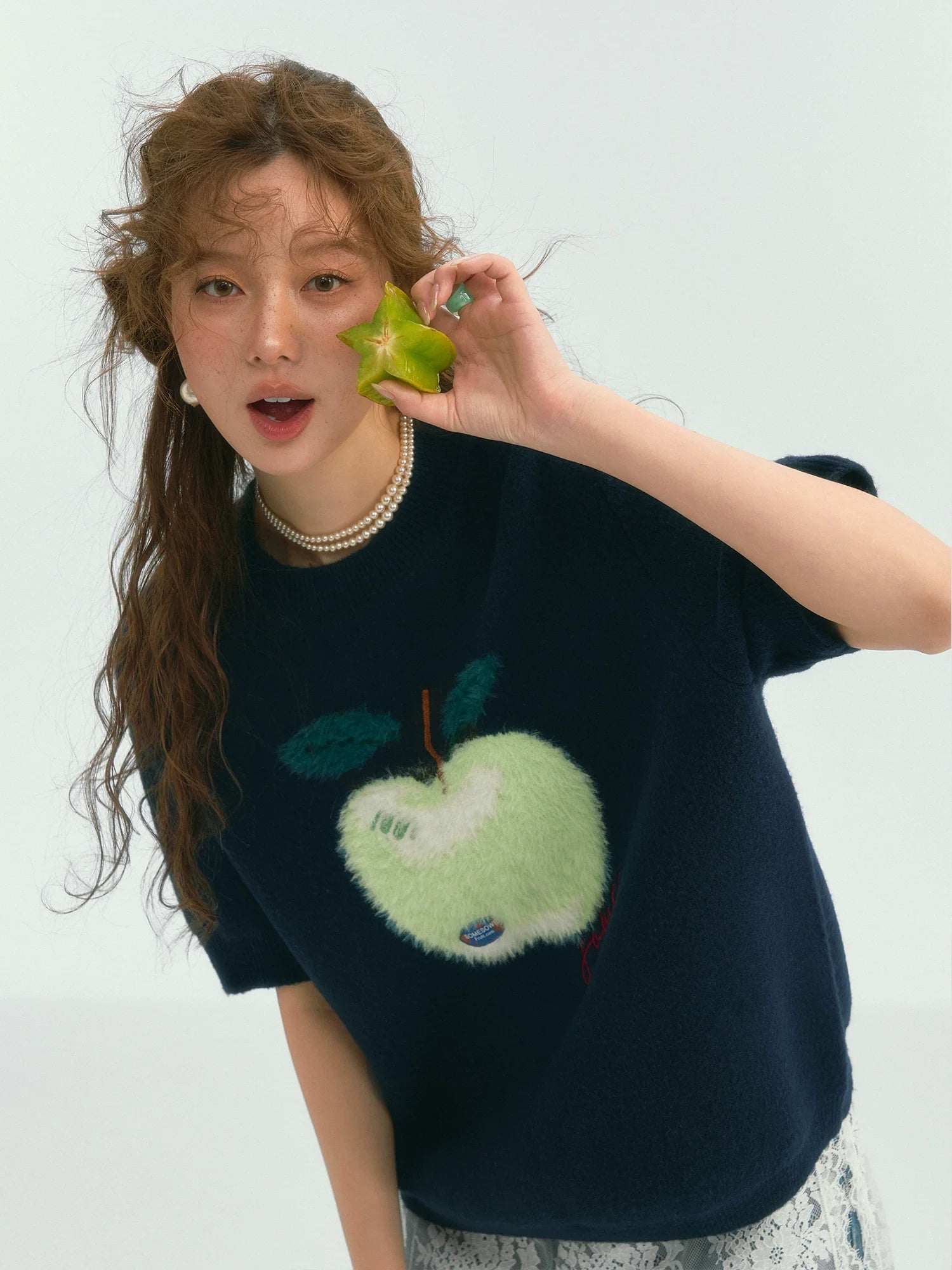 Fun Apple Short Sleeve Sweater