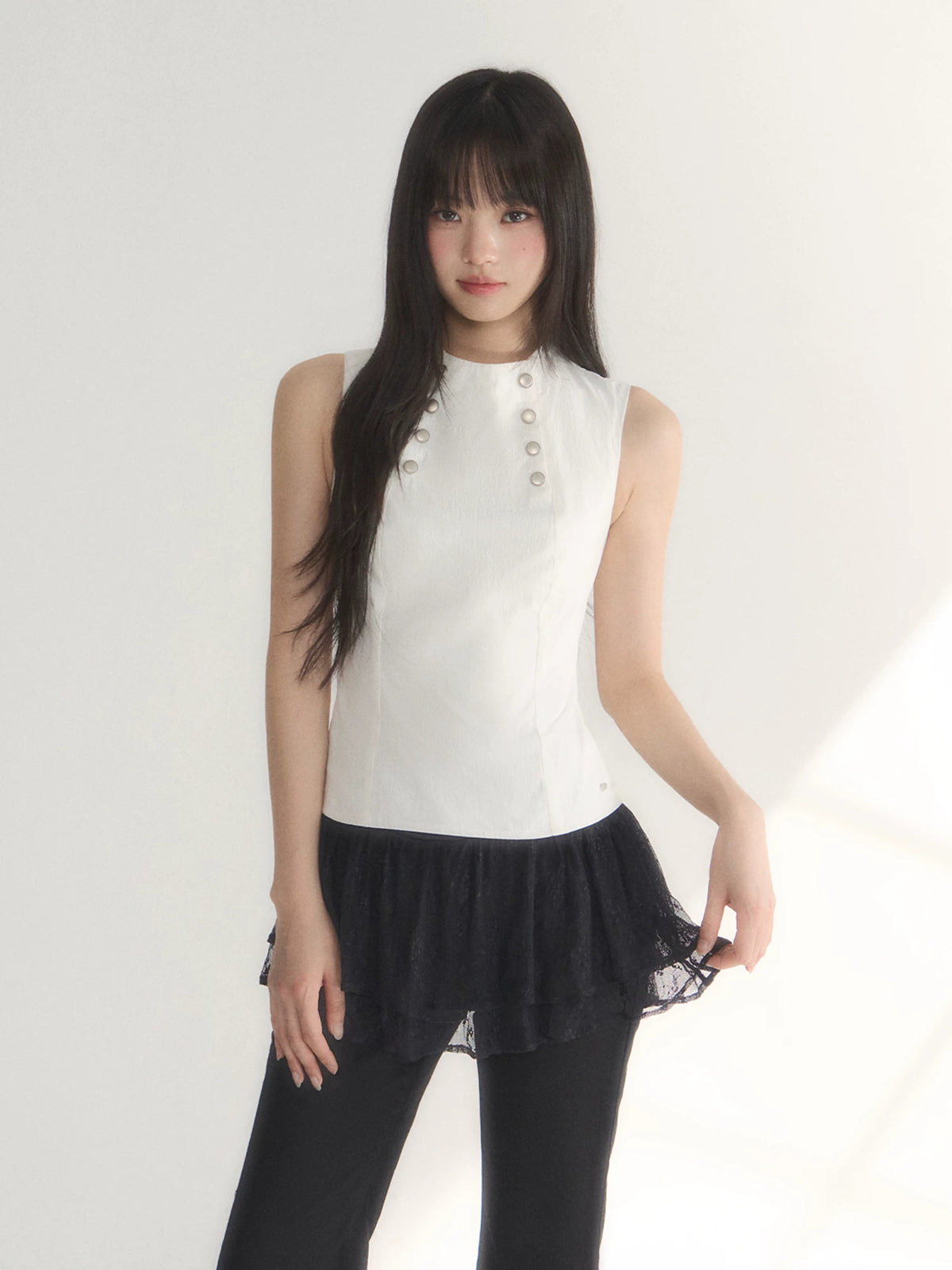 White Metal-Button Vest