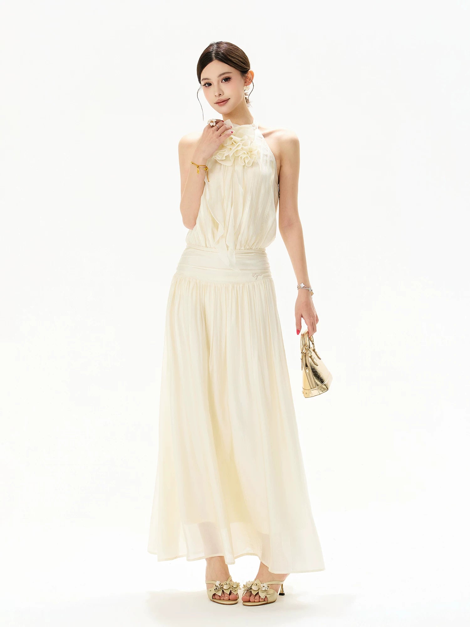 Floral Halter Chiffon Midi Dress