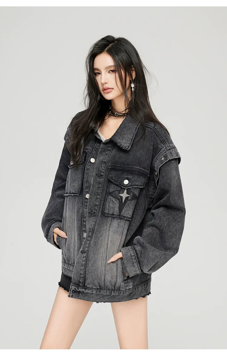 Washed Turn-down Collar Denim Jacket