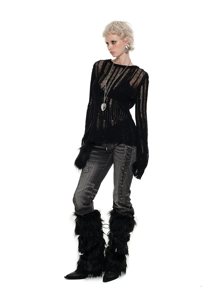 Black & Gray Hollow Knit Sweater