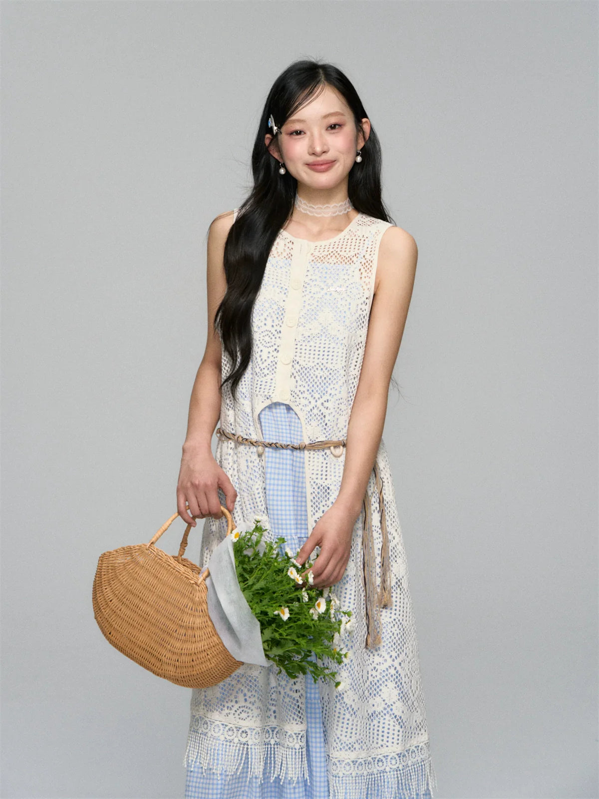 Tassel Contrast Color Dress Set