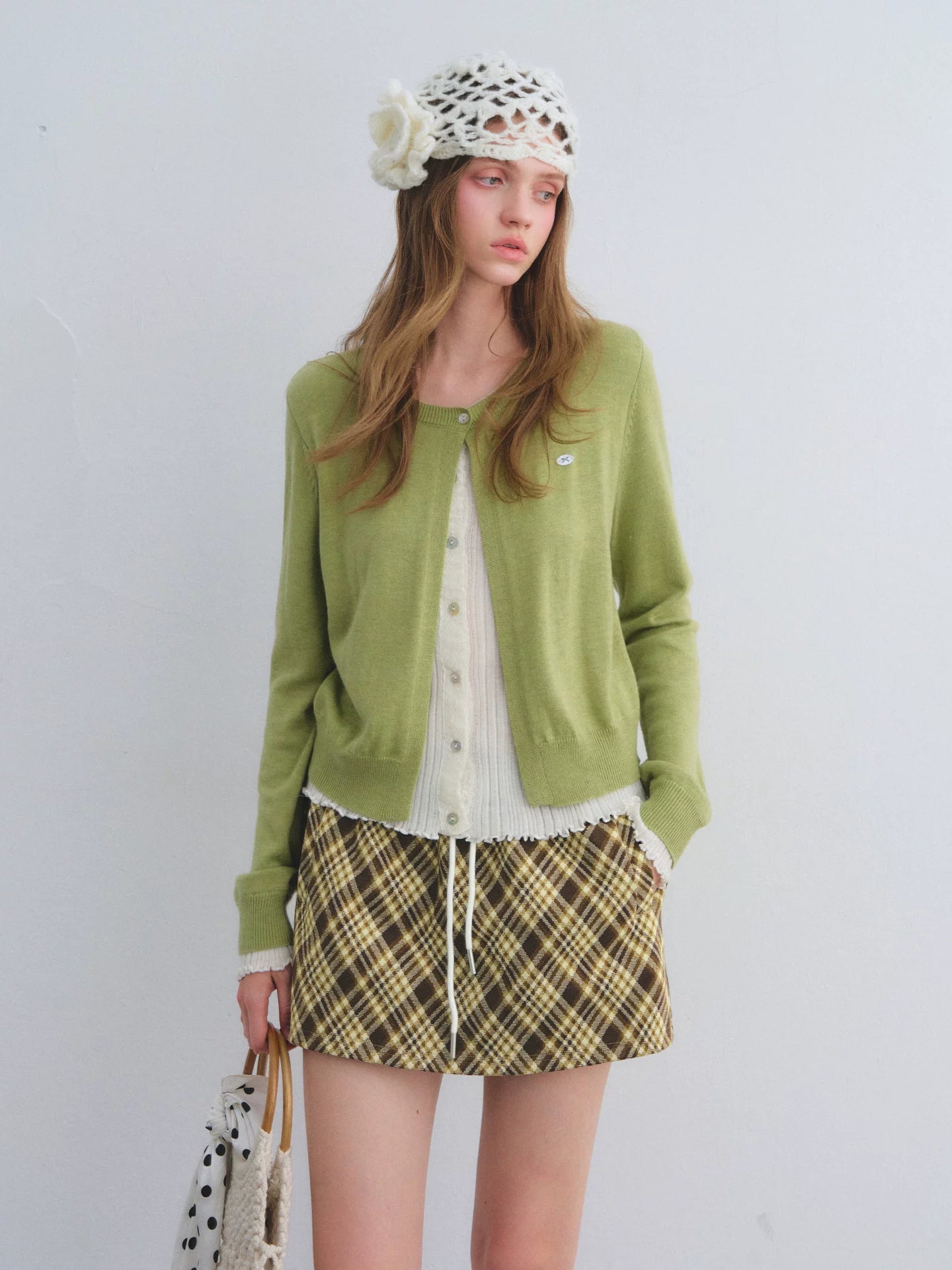 Green Contrast Layered Knit Cardigan