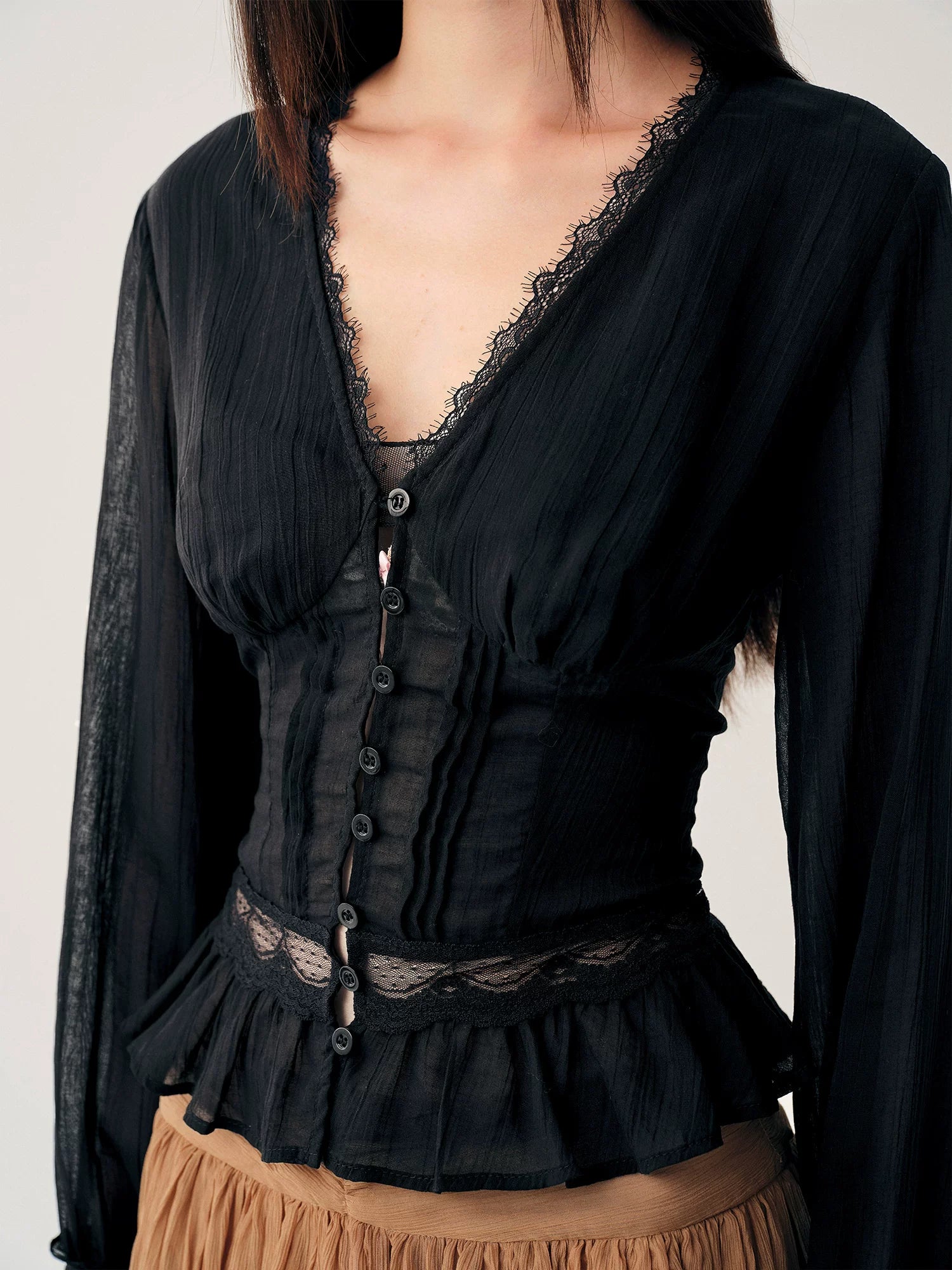 Black Lace Drawstring Cardigan