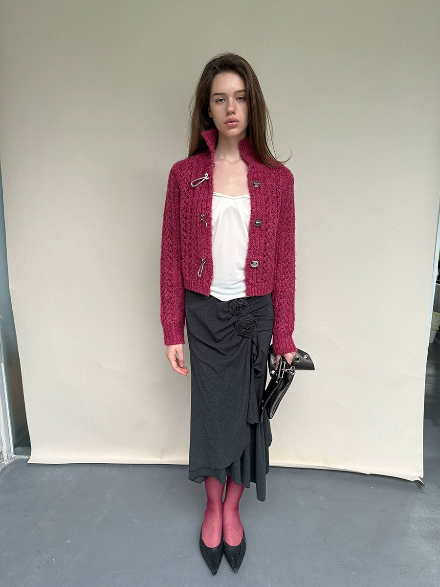 Grey Draped Knit Skirt